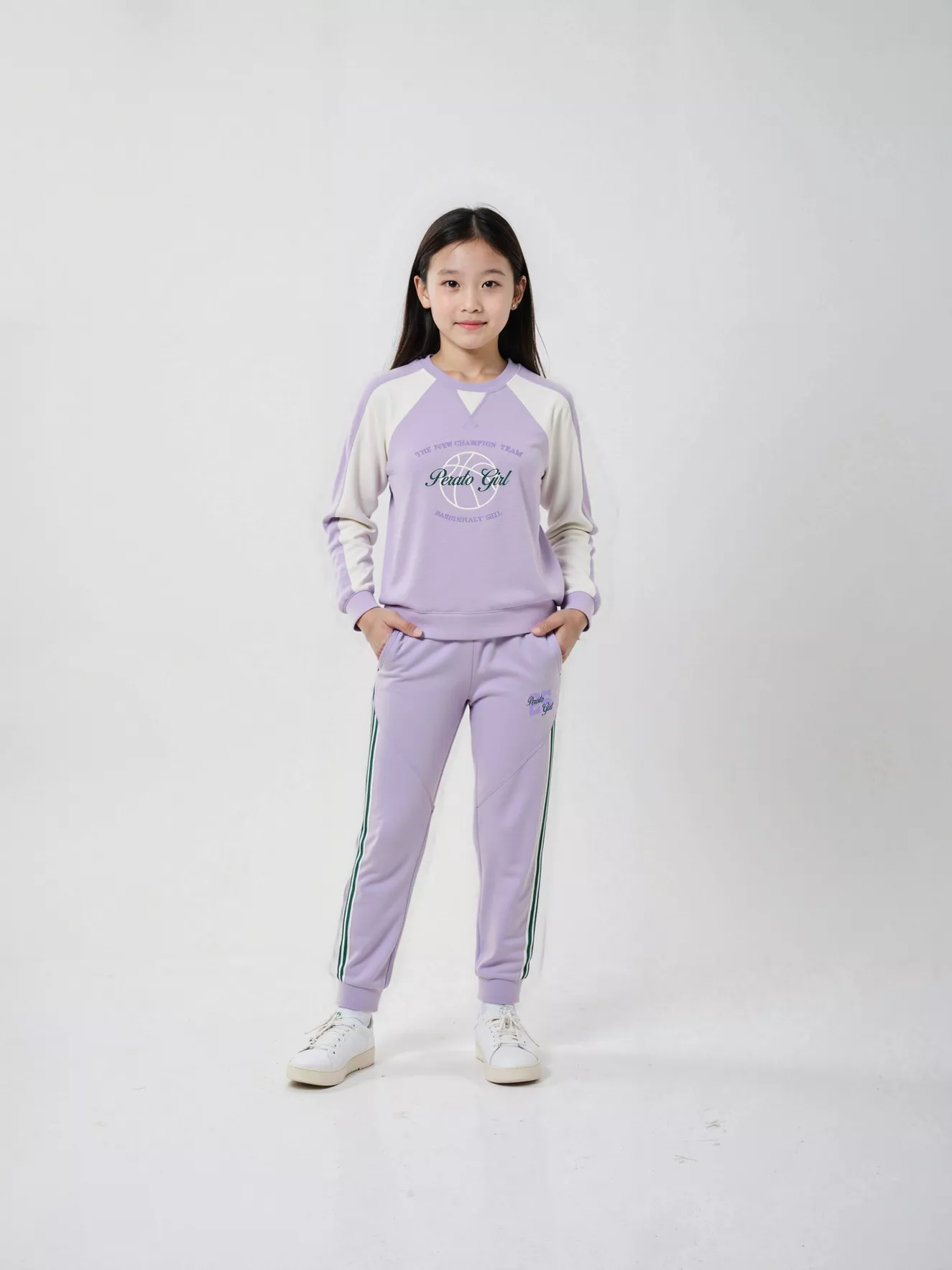 Set Bộ Nỉ Bé Gái PERATO Phong Cách Basketball Phom Regular BBNW5G010