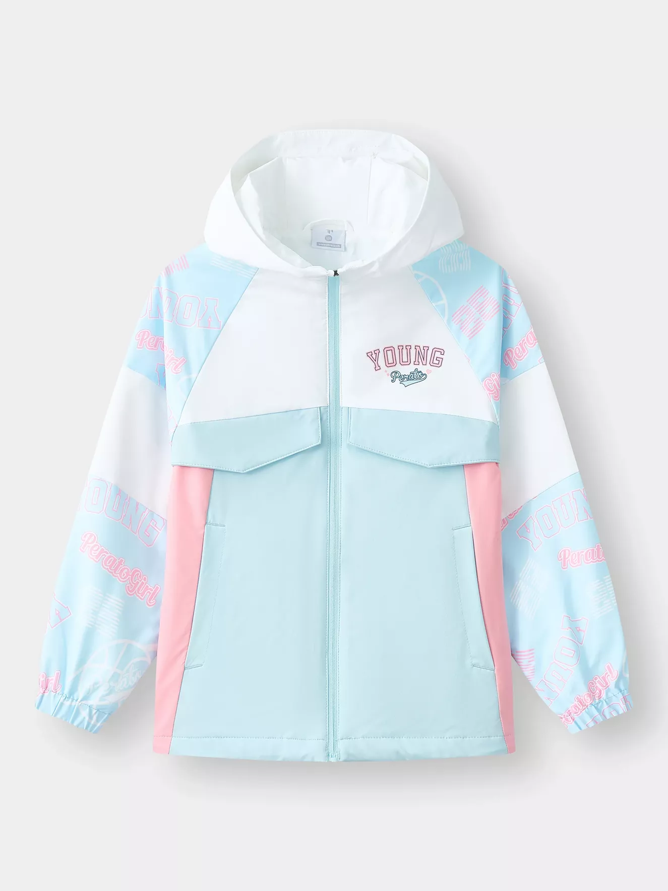 Áo Khoác Gió Bé Gái PERATO Có Mũ Phong Cách Basketball B0KGW5G004