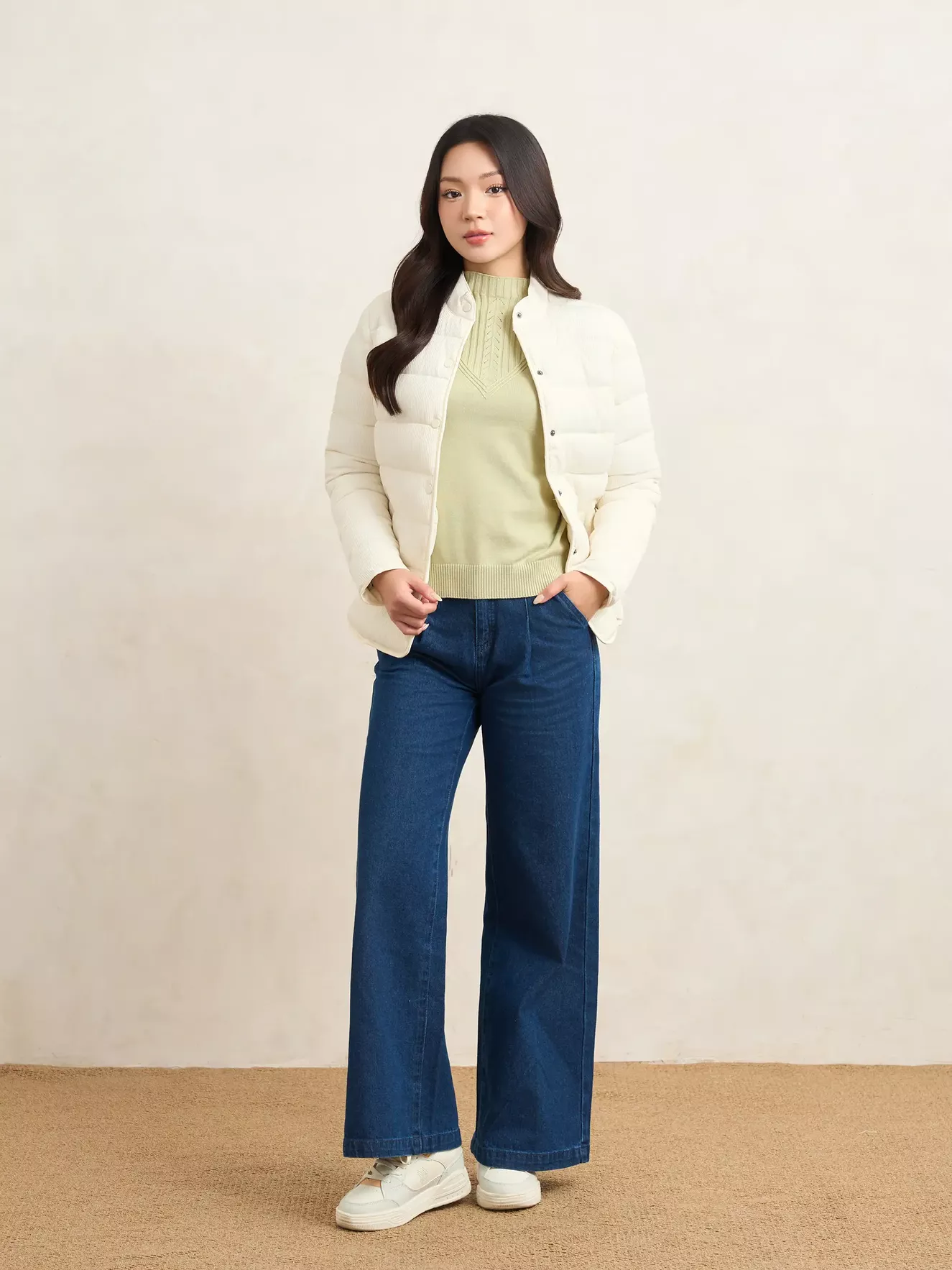 Áo Phao Nữ Nhẹ 5S Fashion Không Mũ Cúc Bấm W0APH25004