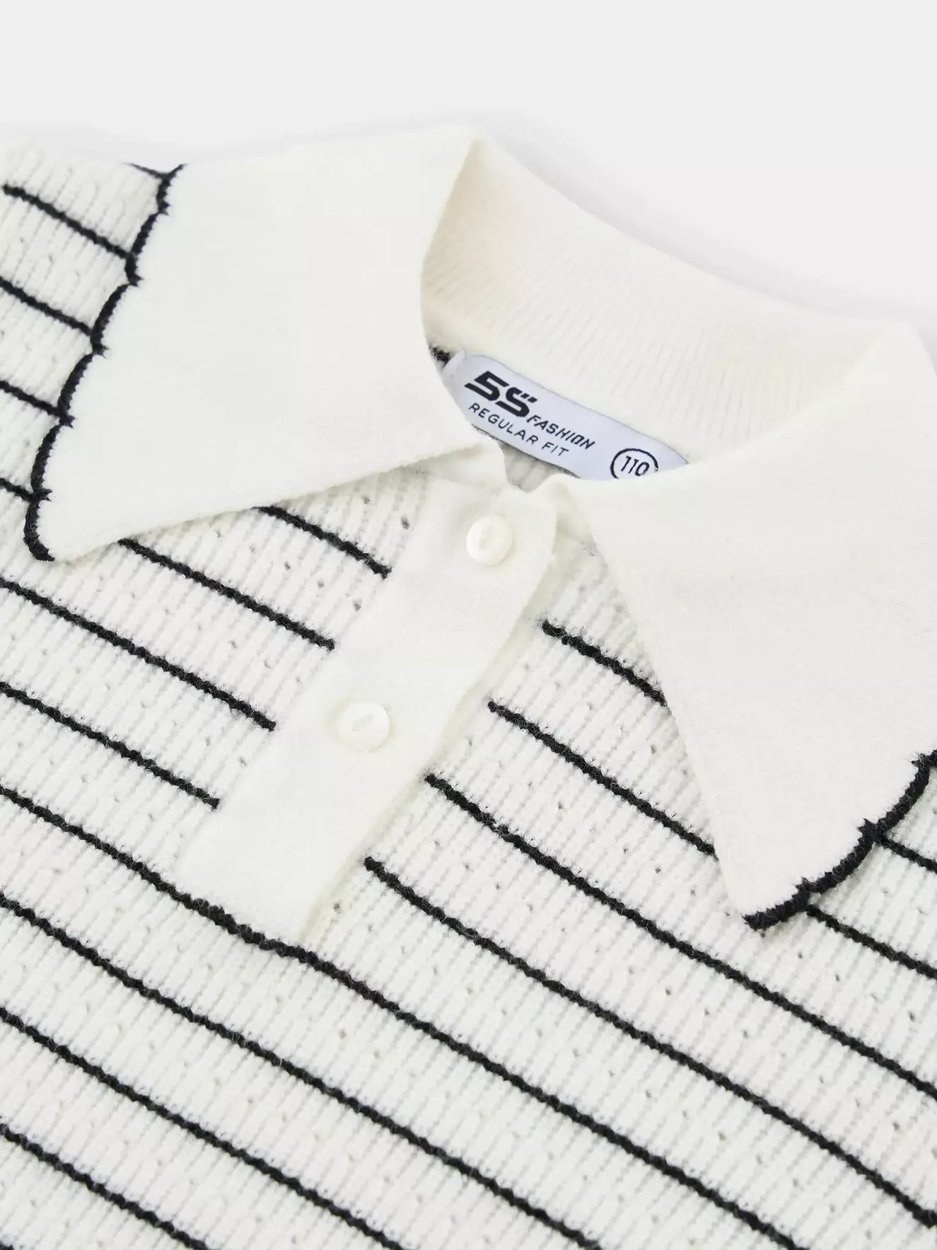 Áo Len Bé Gái 5S Fashion Cổ Bẻ Phối Kẻ Ngang G0ALE25003