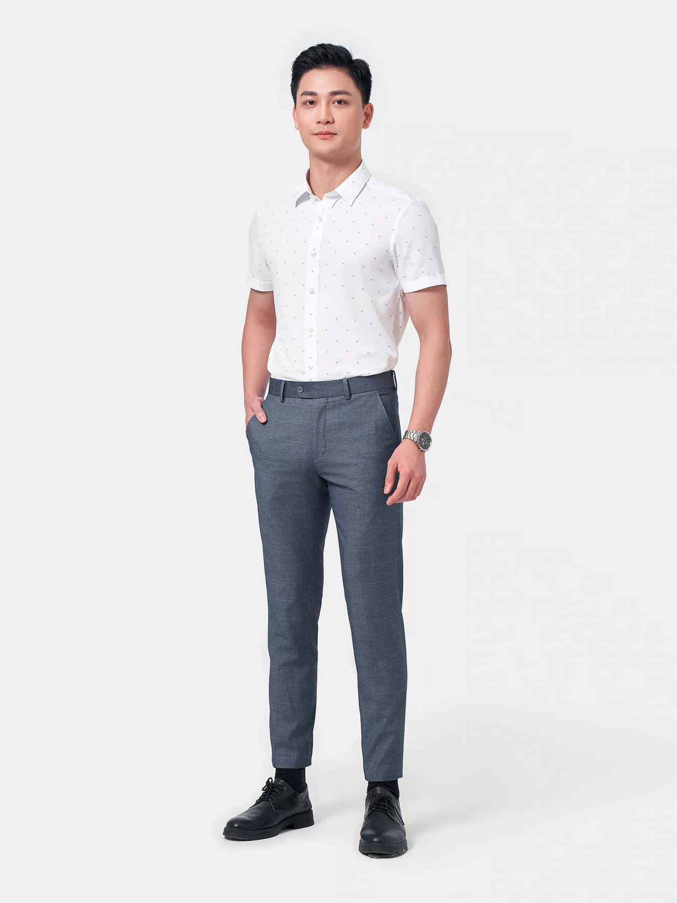 Áo Sơ Mi Nam Ngắn Tay 5S Fashion Họa Tiết ASC24078