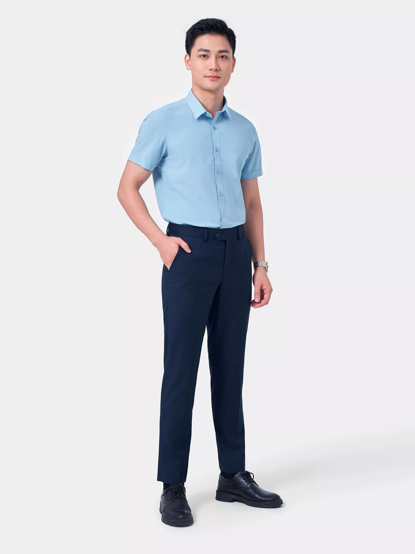 Áo Sơ Mi Nam Ngắn Tay 5S Fashion Xanh Aqua ASC24068