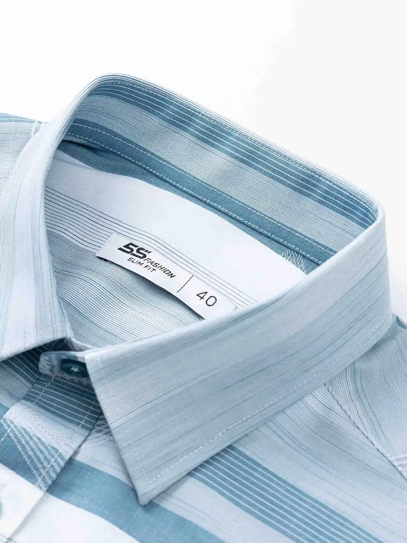 Áo Sơ Mi Nam Ngắn Tay 5S Fashion Xanh Cổ Vịt Kẻ ASC24069