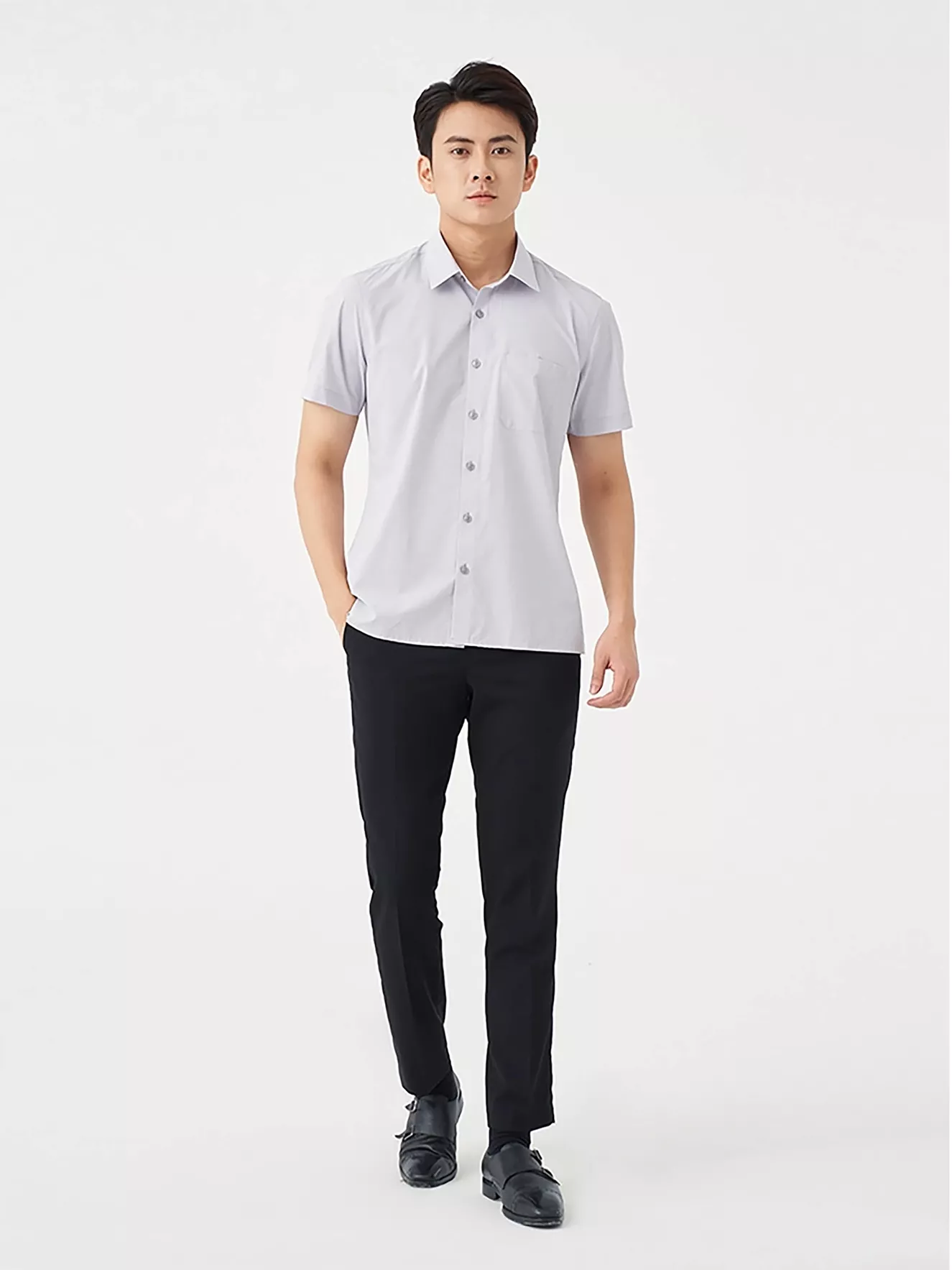 Áo Sơ Mi Nam Ngắn Tay 5S Fashion Ghi Kẻ Có Túi ASC24030