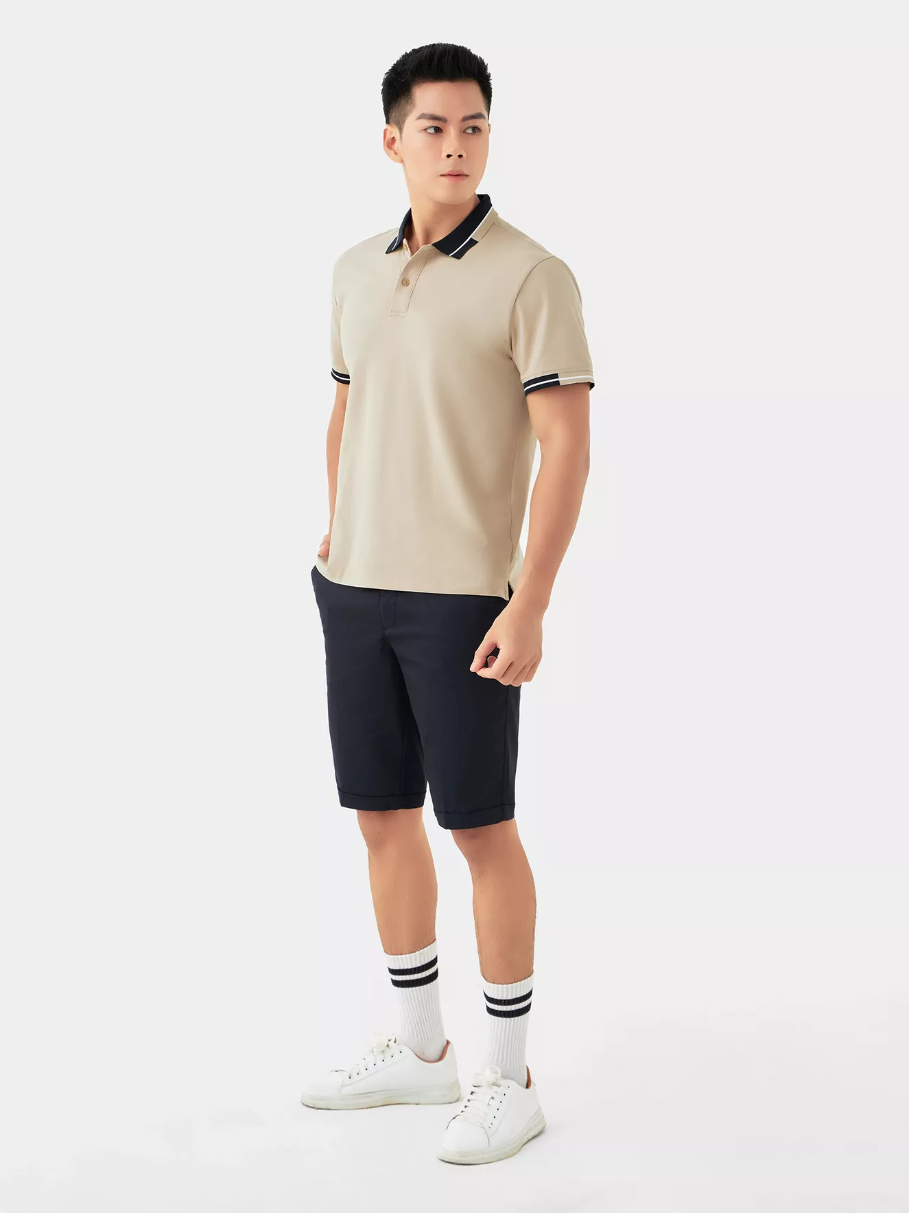 Áo Polo Nam 5S Fashion PIQUE Dệt Kẻ Slimfit APC24007