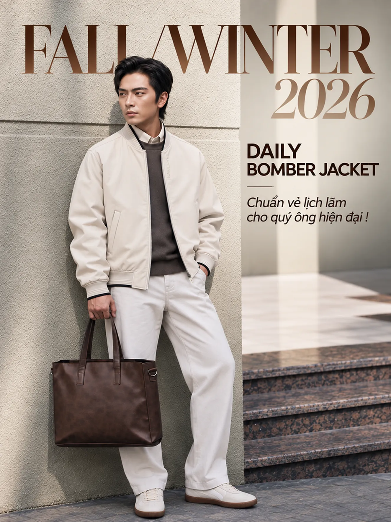 Áo Khoác Bomber Nam 5S FASHION Daily Jacket Vải Hiệu Ứng M0AKB26005