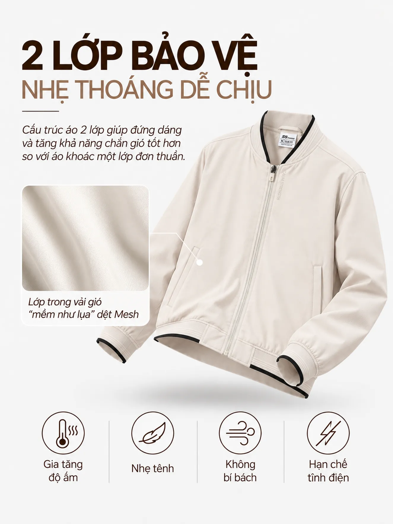 Áo Khoác Bomber Nam 5S FASHION Daily Jacket Vải Hiệu Ứng M0AKB26005