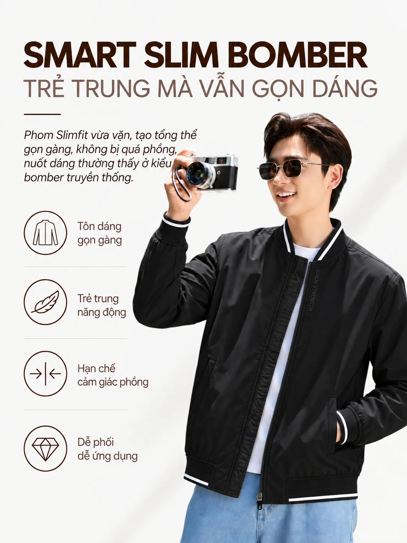 Áo Khoác Bomber Nam 5S FASHION Daily Jacket Vải Hiệu Ứng M0AKB26005
