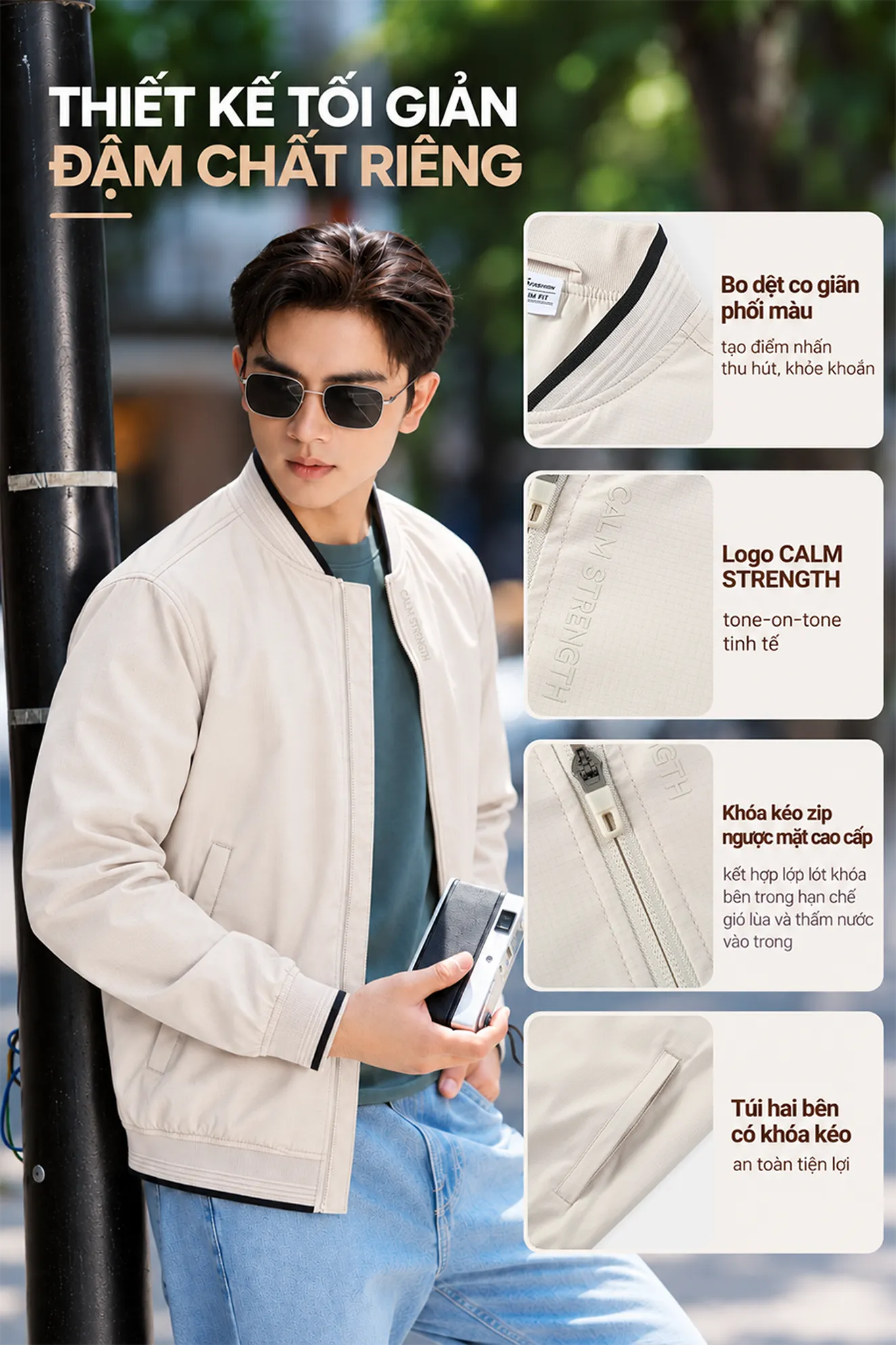 Áo Khoác Bomber Nam 5S FASHION Daily Jacket Vải Hiệu Ứng M0AKB26005