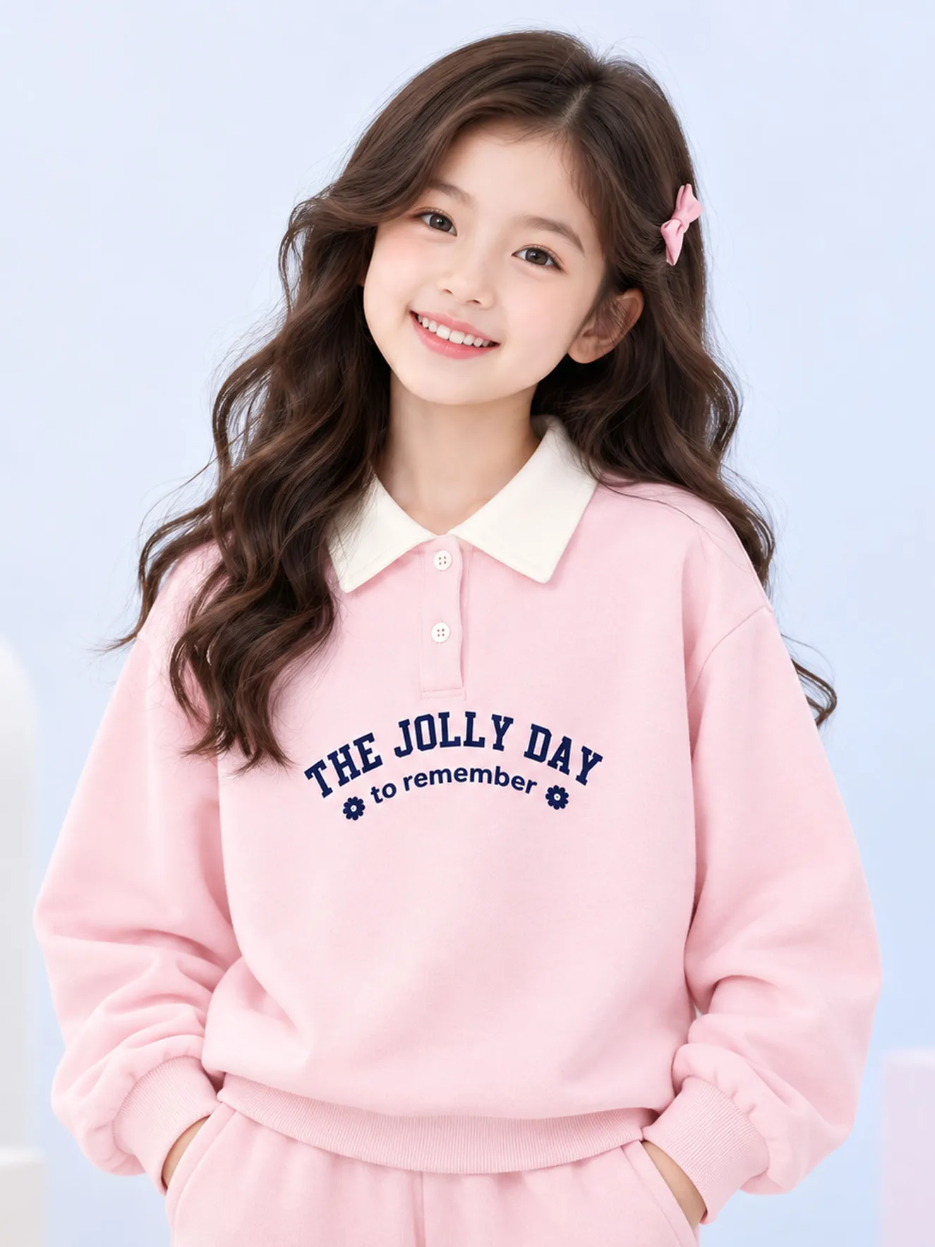 Set Bộ Nỉ Bé Gái 5S FASHION Cổ Polo Phối, In Hình Dễ Thương GBNI26043