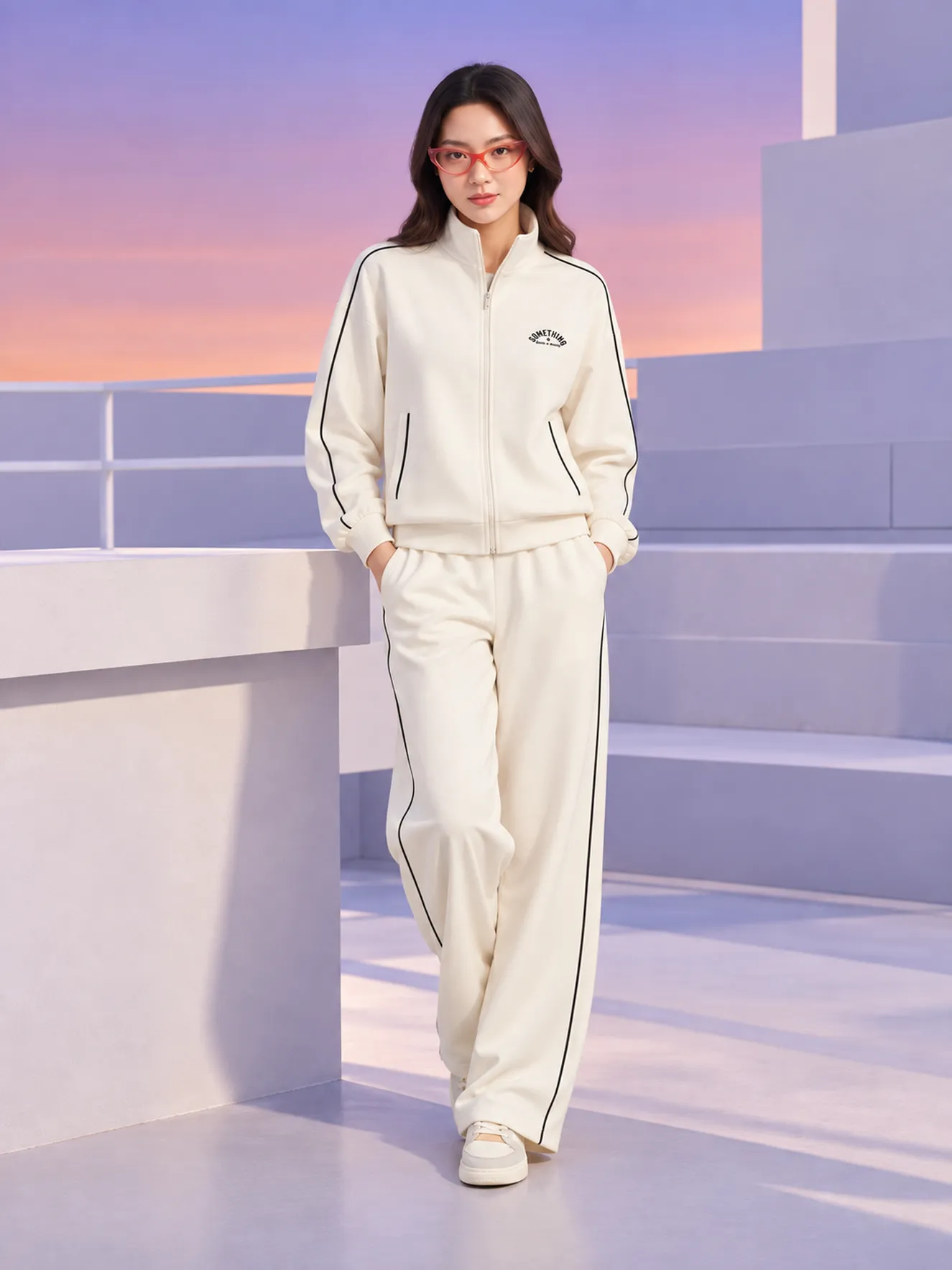 Set Bộ Nỉ Khóa Nữ SOFT EDGE 5S FASHION Phối Line Hiện Đại WBNK26018
