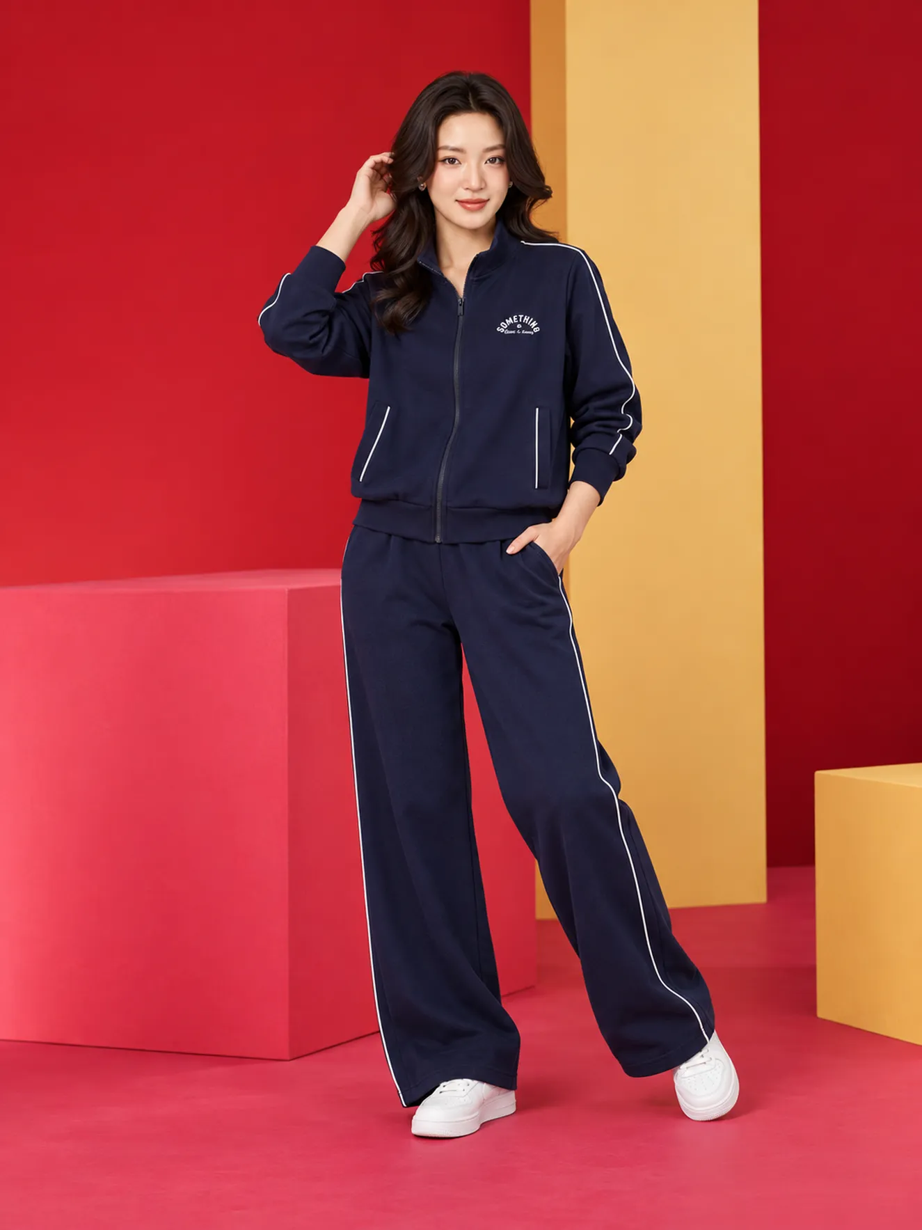 Set Bộ Nỉ Khóa Nữ SOFT EDGE 5S FASHION Phối Line Hiện Đại WBNK26018