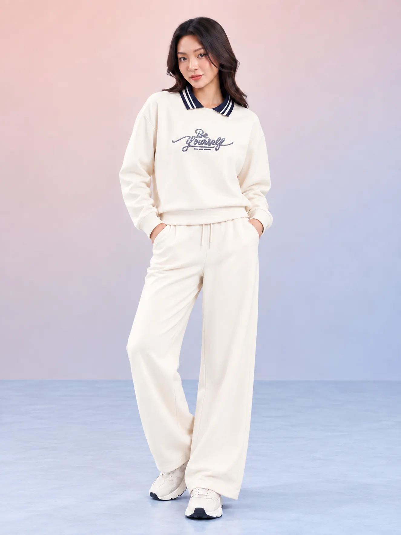 Bộ Nỉ Nữ Dài Tay 5S FASHION COZY CHIC S-SOFT Cổ Polo WBNI26017
