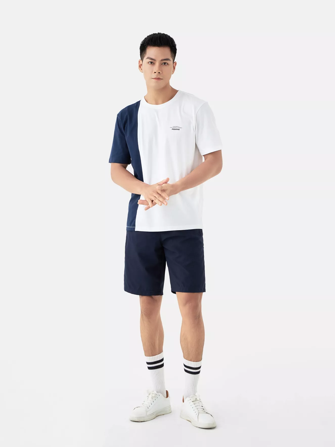 Áo Thun Nam Ngắn Tay 5S Fashion Can Phối Casual ATS24016