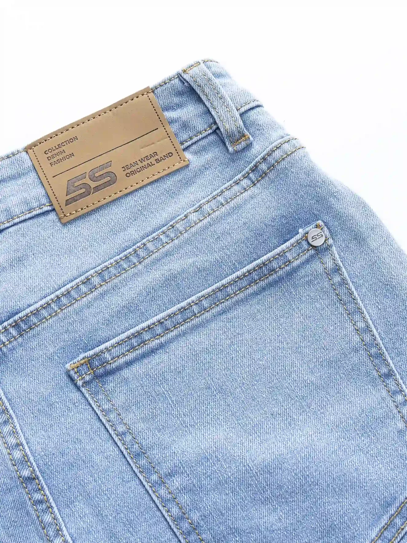 Quần Jean Nam 5S Fashion Màu Xanh Nhạt Cotton Slimfit QBD23020