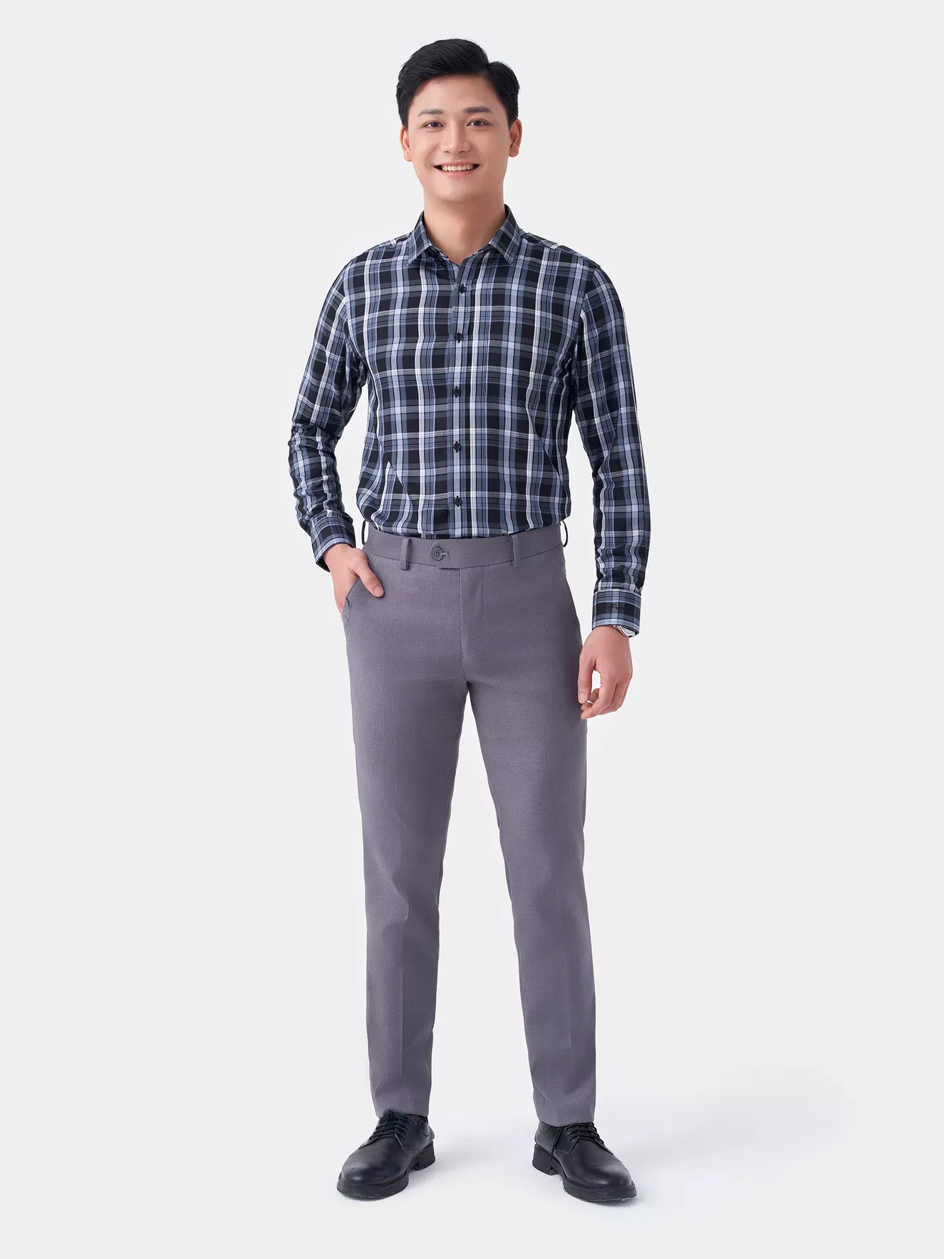 Áo Sơ Mi Nam Tay Dài 5S Fashion Kẻ Caro Regular SMD23204