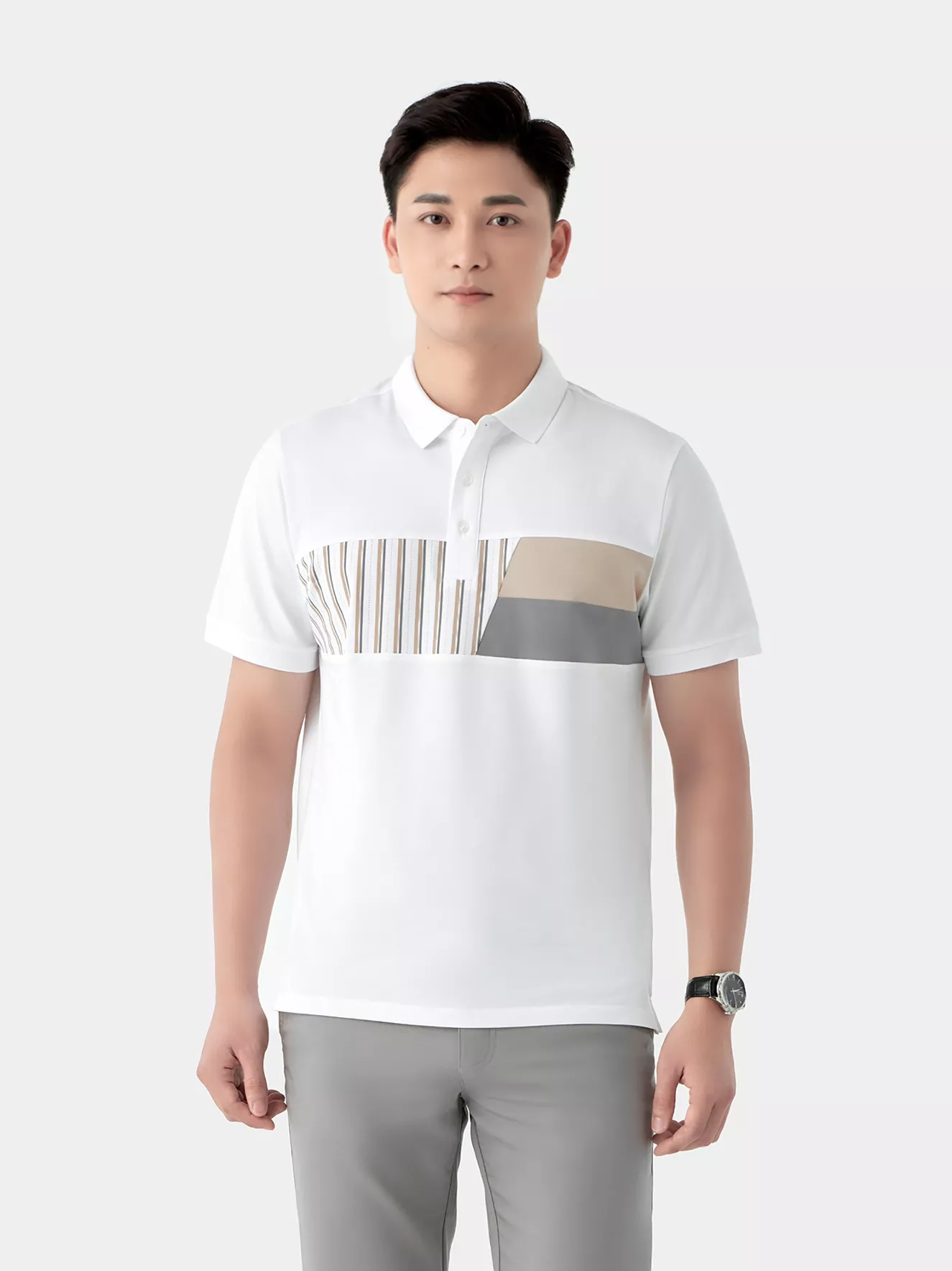 Áo Polo Nam 5S Fashion Phối Họa Tiết Casual APC24045