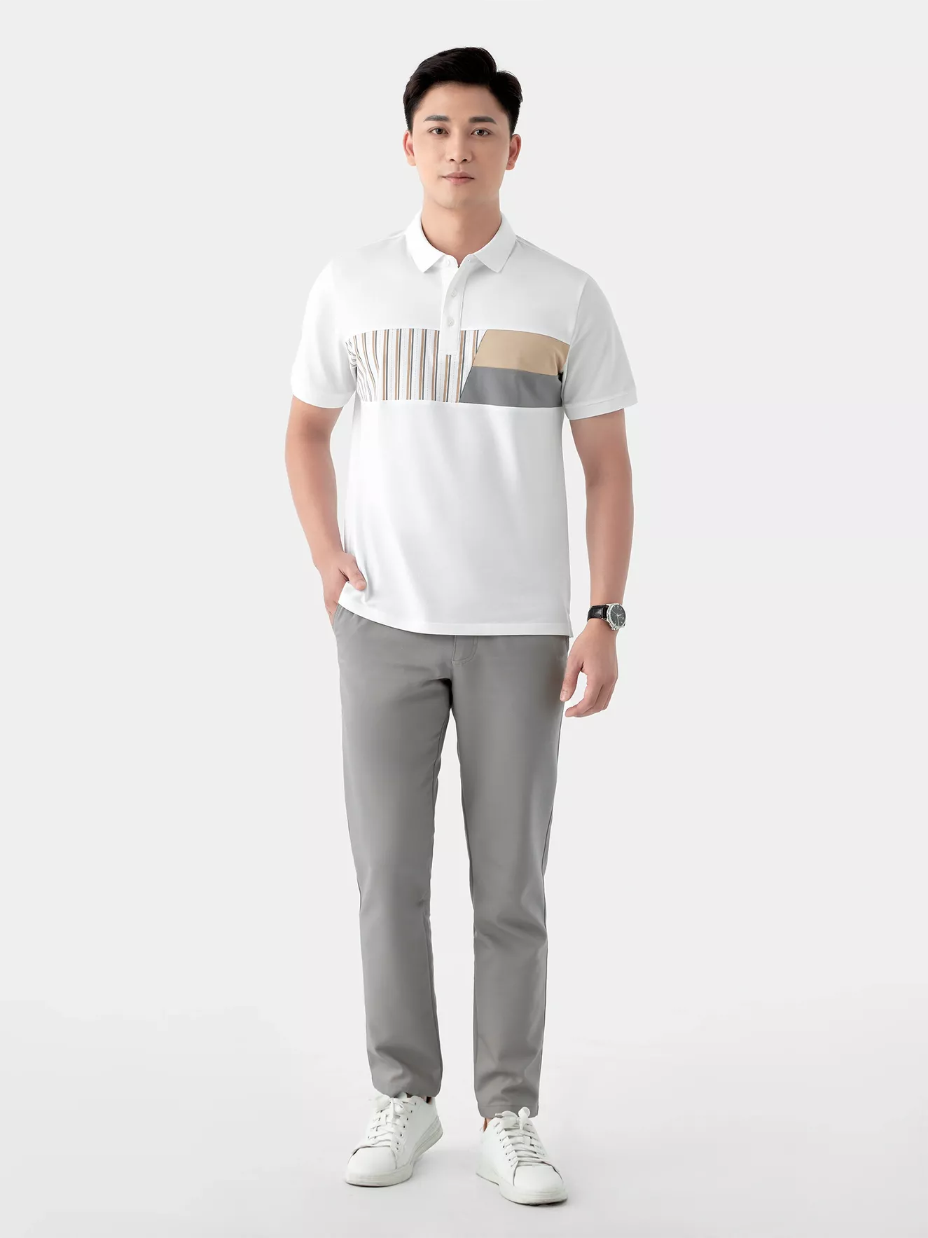 Áo Polo Nam 5S Fashion Phối Họa Tiết Casual APC24045