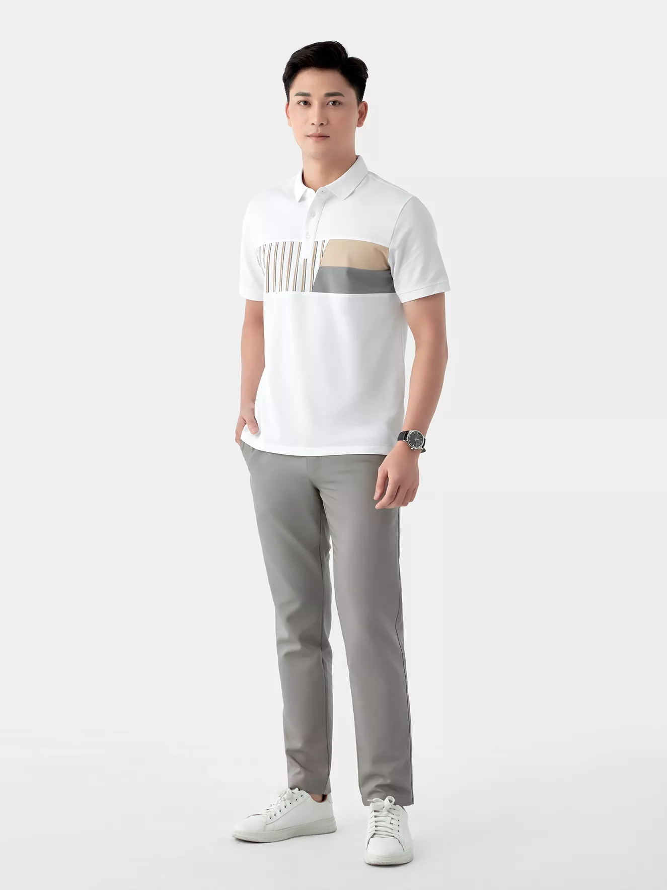 Áo Polo Nam 5S Fashion Phối Họa Tiết Casual APC24045