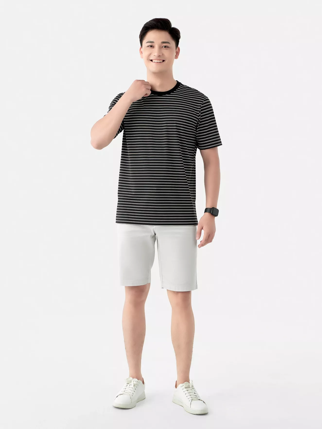 Áo Thun Nam Ngắn Tay 5S Fashion Dệt Kẻ Casual Fit ATS24001