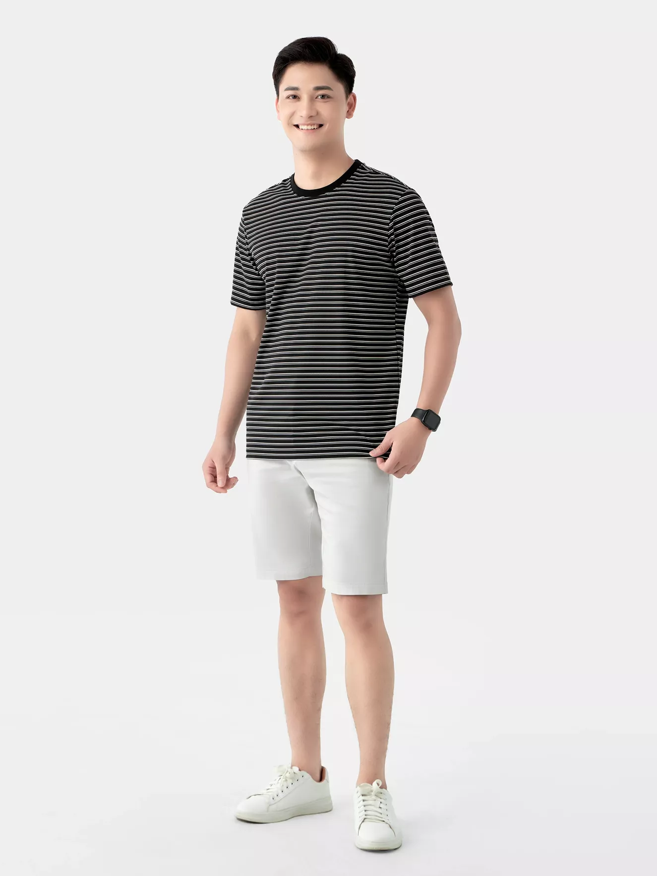 Áo Thun Nam Ngắn Tay 5S Fashion Dệt Kẻ Casual Fit ATS24001