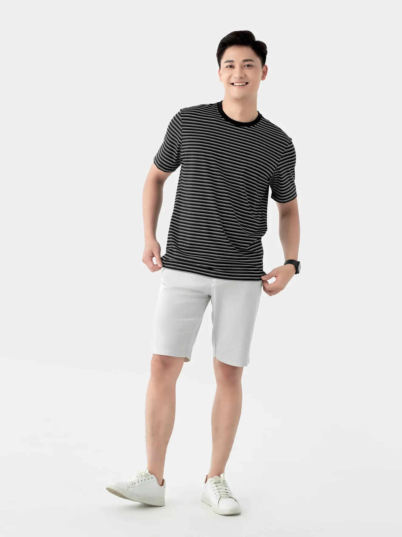 Áo Thun Nam Ngắn Tay 5S Fashion Dệt Kẻ Casual Fit ATS24001