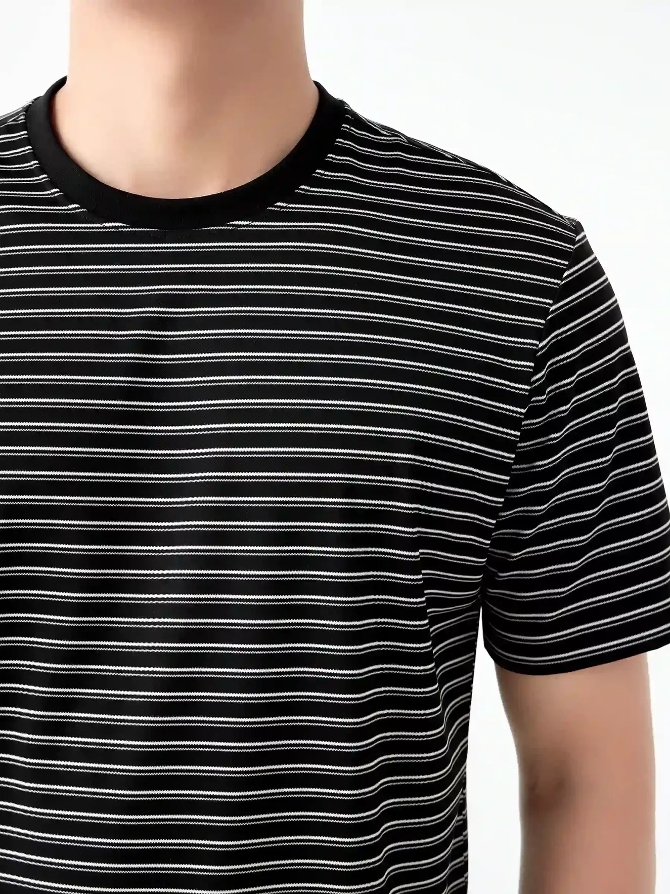 Áo Thun Nam Ngắn Tay 5S Fashion Dệt Kẻ Casual Fit ATS24001