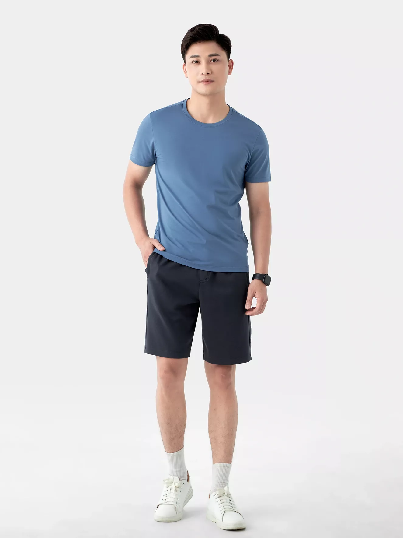 Áo Thun Nam Ngắn Tay 5S Fashion Trơn Basic Slimfit ATS24057