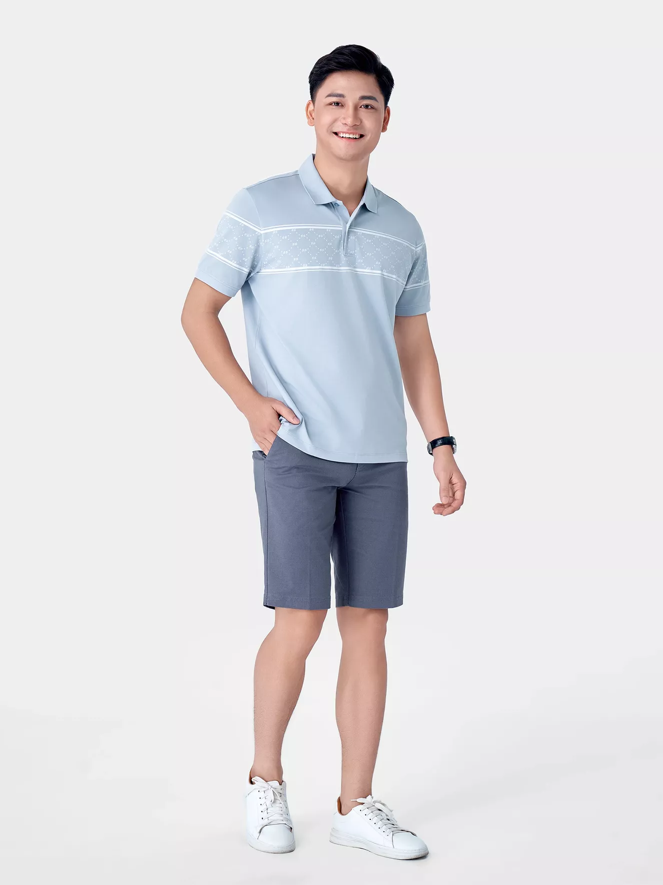 Áo Polo Nam 5S Fashion Họa Tiết Monogram Casual APC24027