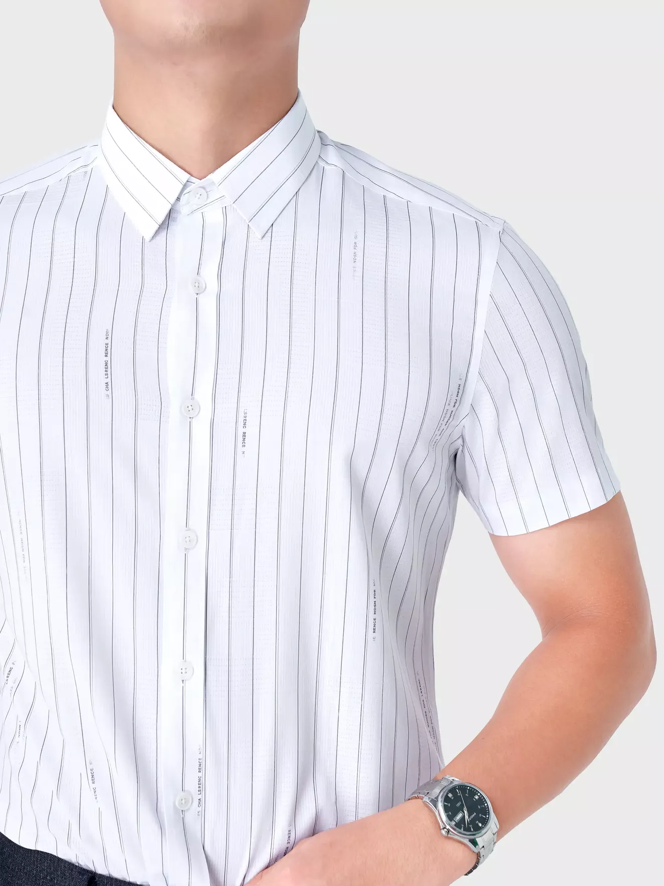 Áo Sơ Mi Nam Ngắn Tay 5S Fashion Trắng Kẻ Dọc ASC24020