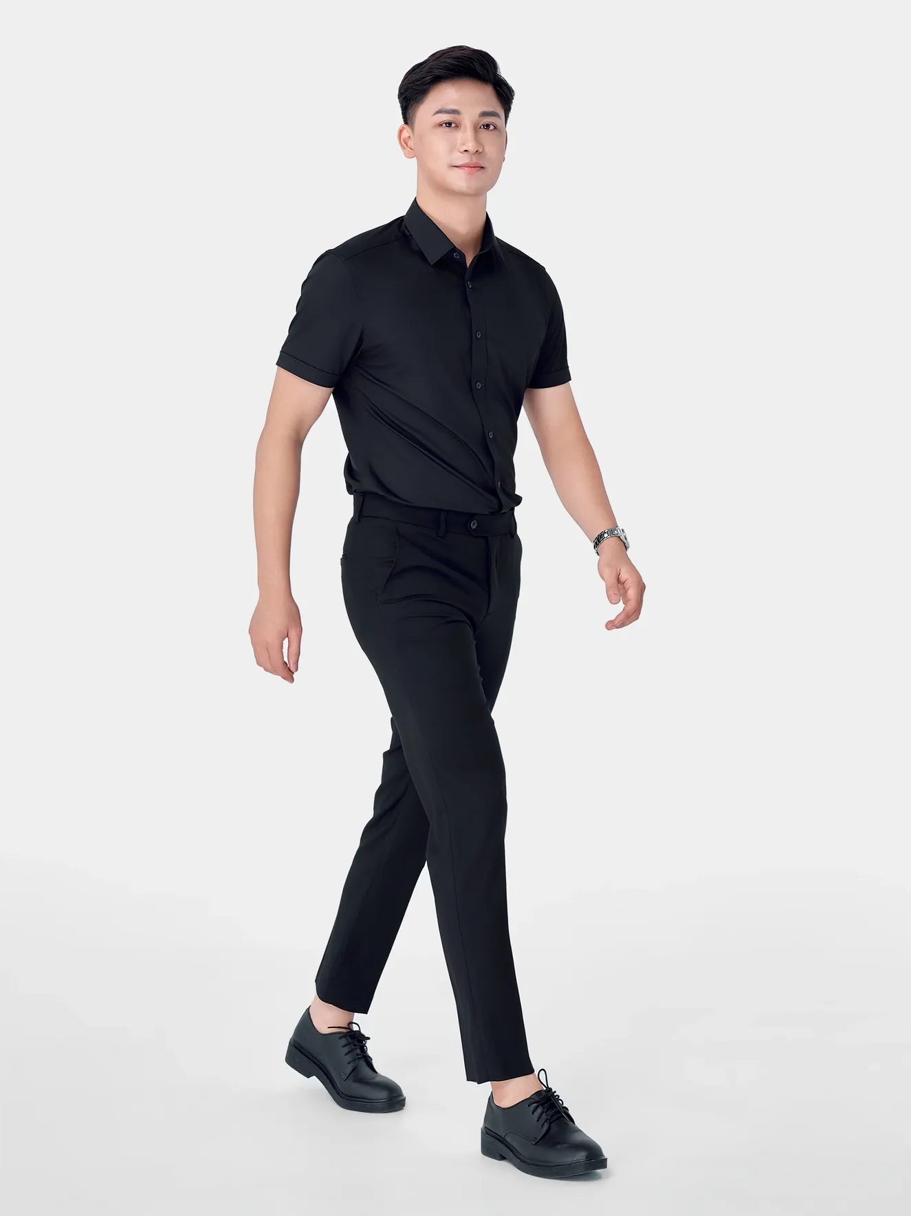 Áo Sơ Mi Nam Ngắn Tay 5S Fashion Màu Đen ASC24006