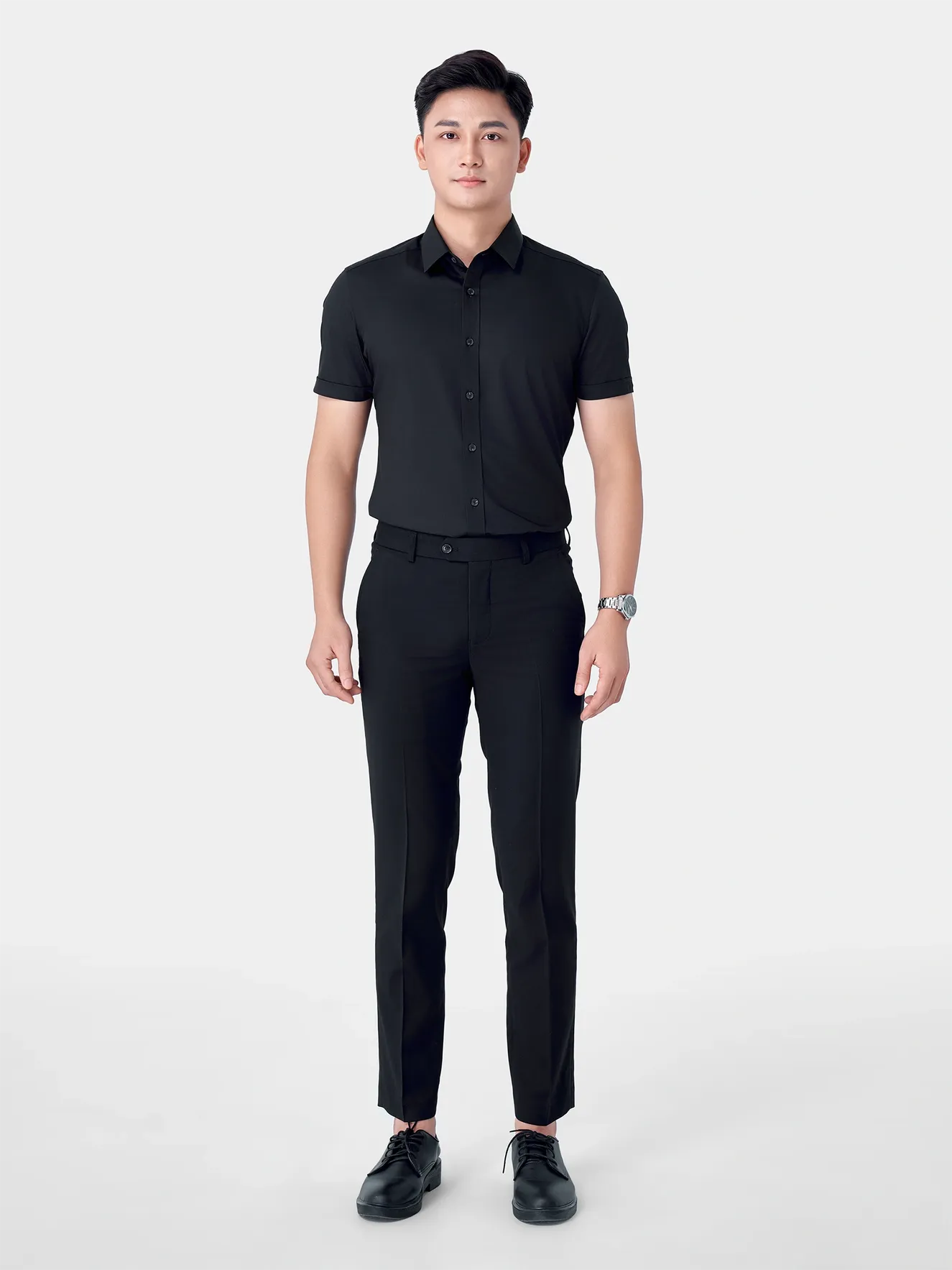 Áo Sơ Mi Nam Ngắn Tay 5S Fashion Màu Đen ASC24006