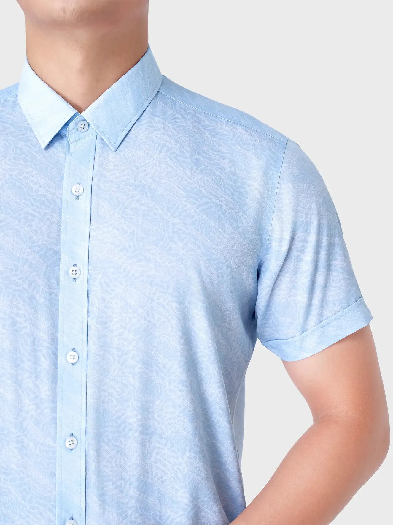 Áo Sơ Mi Nam Ngắn Tay 5S Fashion Xanh Da Trời ASC24011 