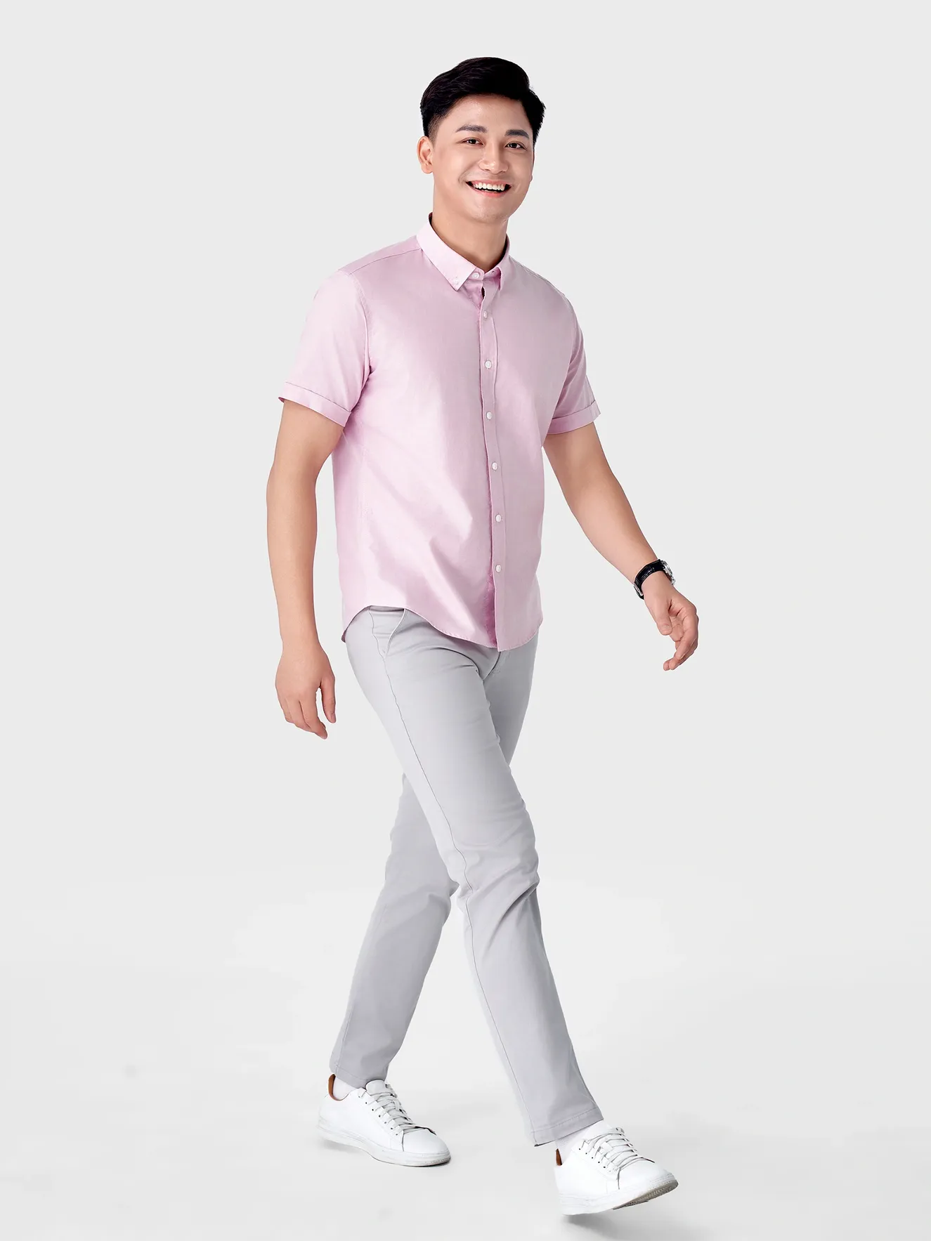 Áo Sơ Mi Nam Ngắn Tay 5S Fashion Màu Hồng Casual ASC24009