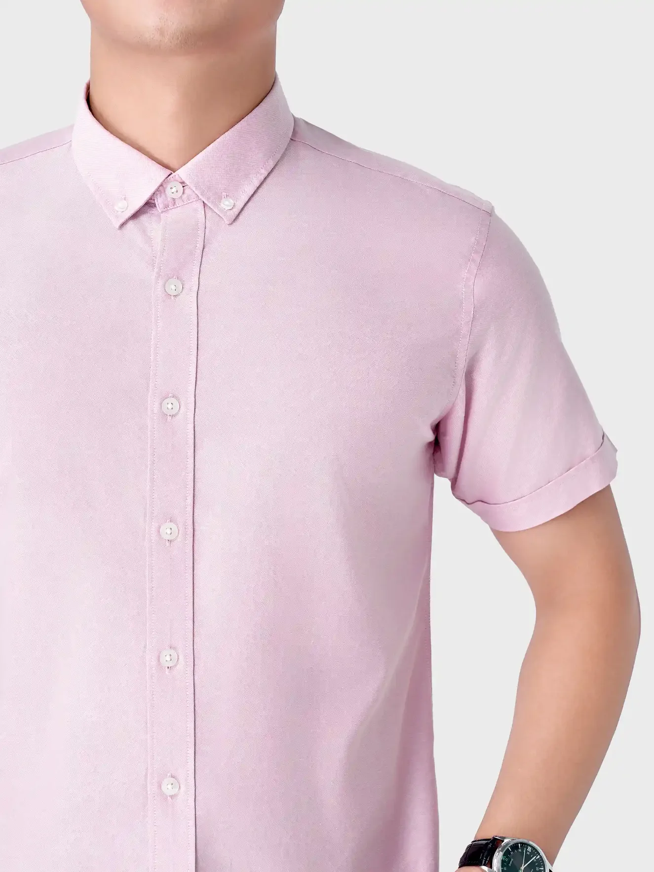 Áo Sơ Mi Nam Ngắn Tay 5S Fashion Màu Hồng Casual ASC24009