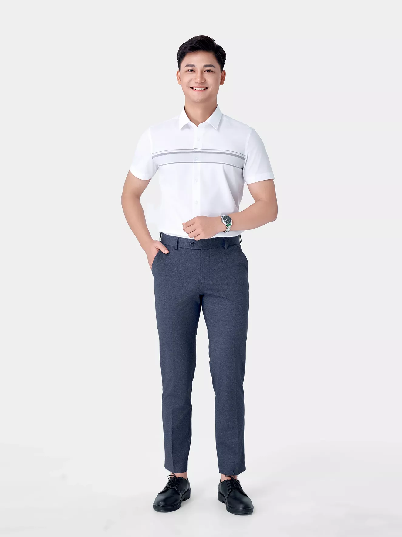 Áo Sơ Mi Nam Ngắn Tay 5S Fashion Kẻ Slimfit ASC24023