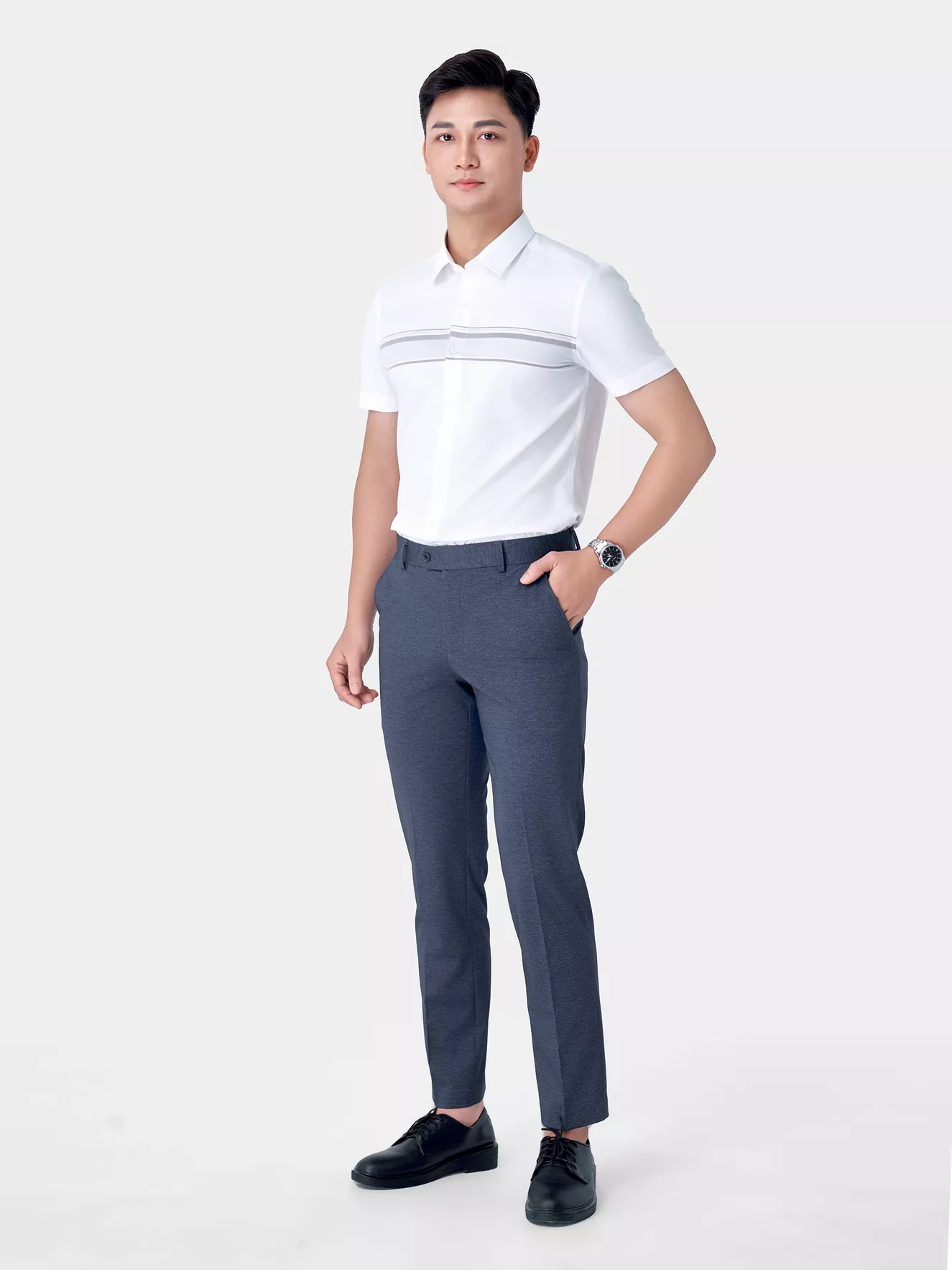 Áo Sơ Mi Nam Ngắn Tay 5S Fashion Kẻ Slimfit ASC24023