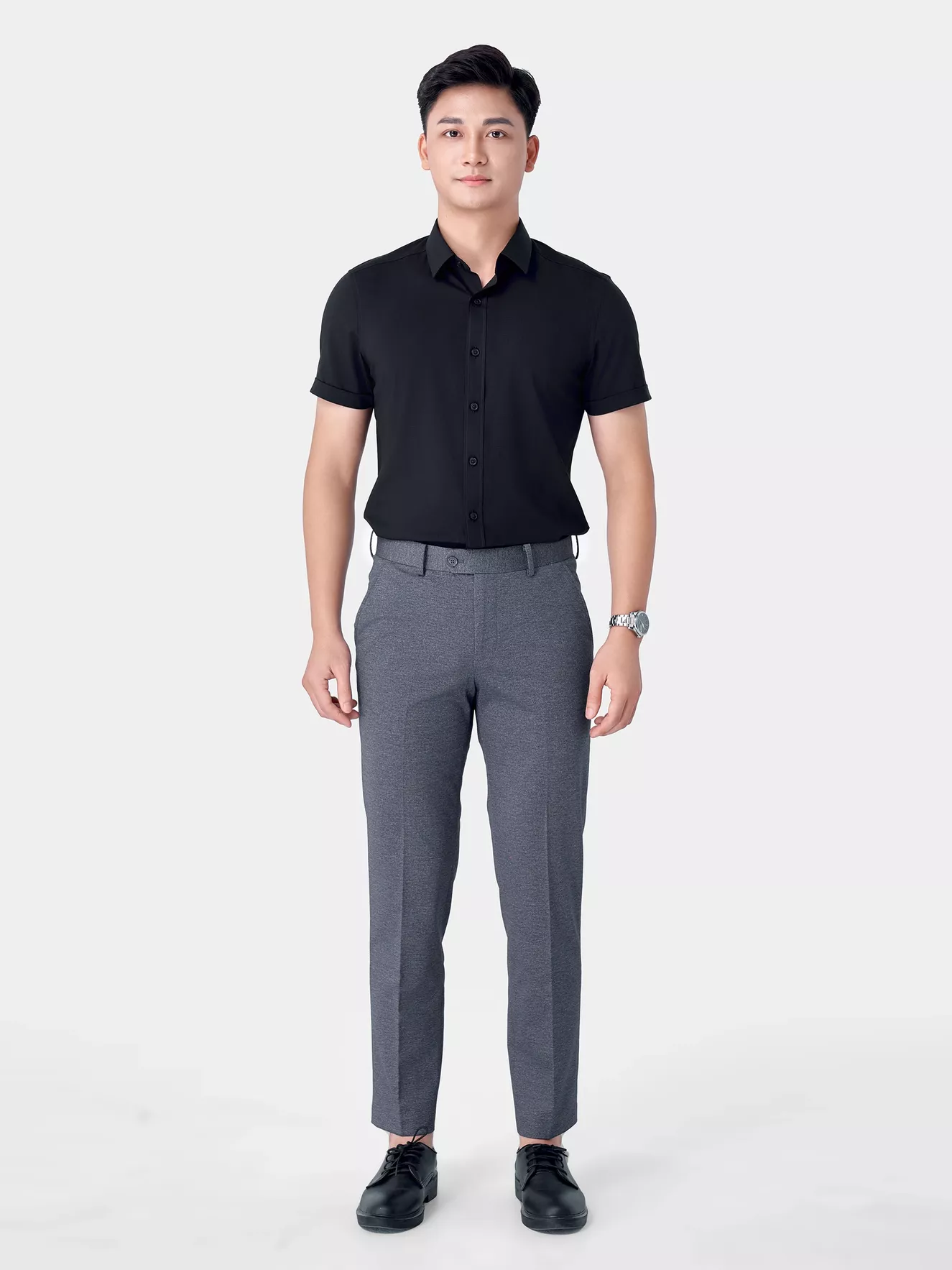 Áo Sơ Mi Nam Ngắn Tay 5S Fashion Màu Đen ASC24045