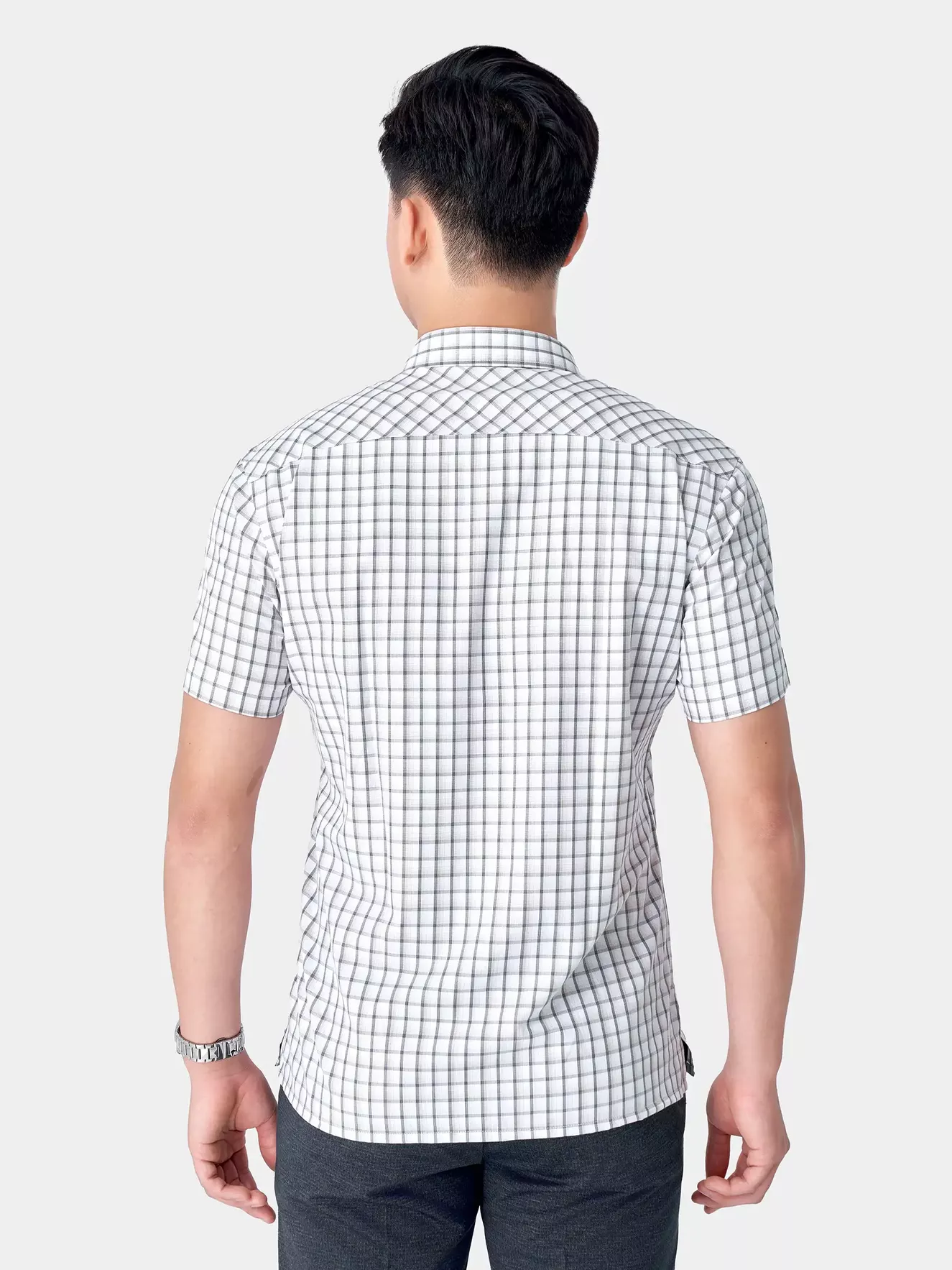 Áo Sơ Mi Nam Ngắn Tay 5S Fashion Trắng Kẻ Ô Có Túi ASC24041