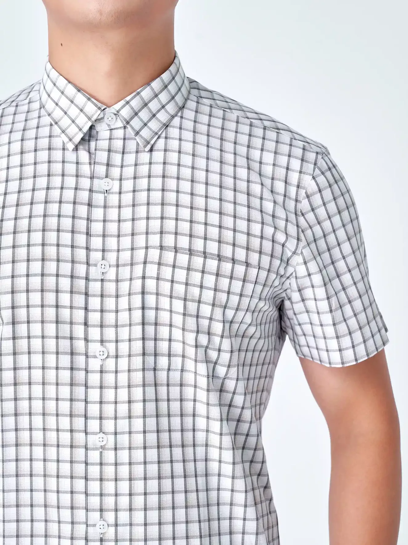 Áo Sơ Mi Nam Ngắn Tay 5S Fashion Trắng Kẻ Ô Có Túi ASC24041