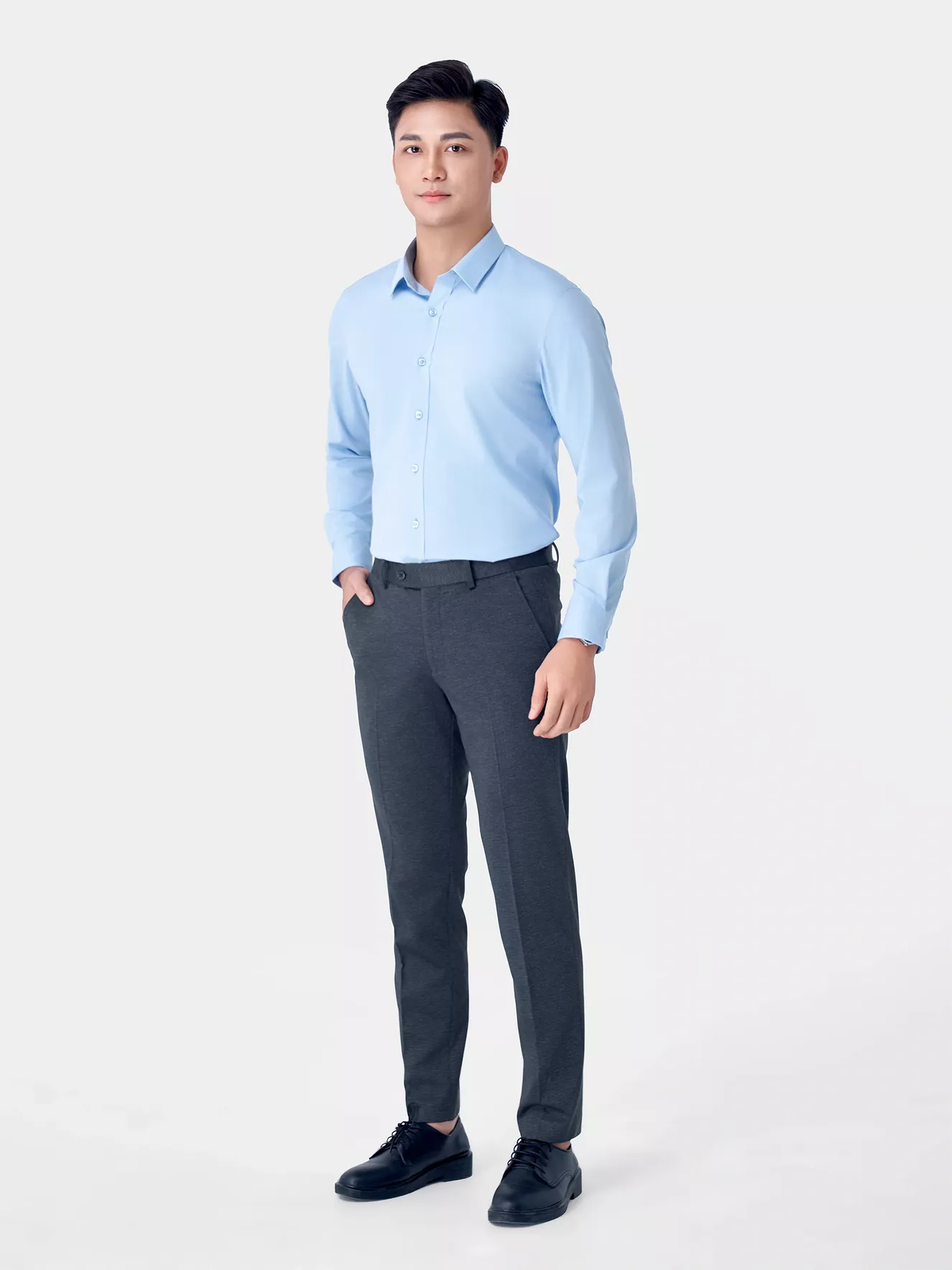 Áo Sơ Mi Nam Dài Tay 5S Fashion Màu Xanh Slimfit ASM24082