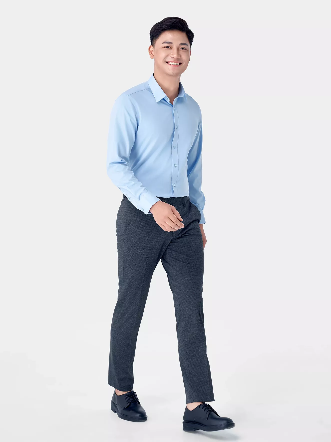 Áo Sơ Mi Nam Dài Tay 5S Fashion Màu Xanh Slimfit ASM24082