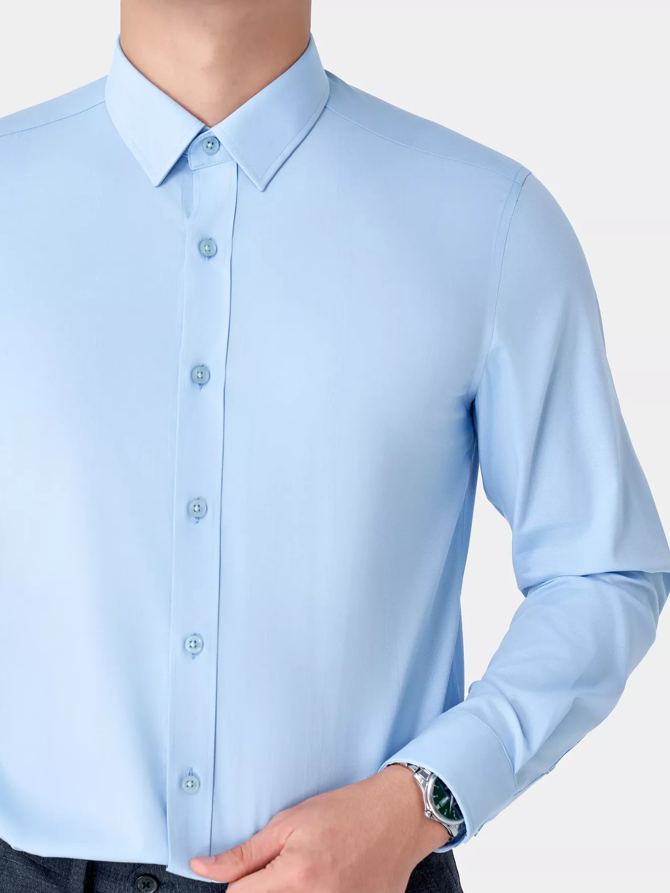 Áo Sơ Mi Nam Dài Tay 5S Fashion Màu Xanh Slimfit ASM24082