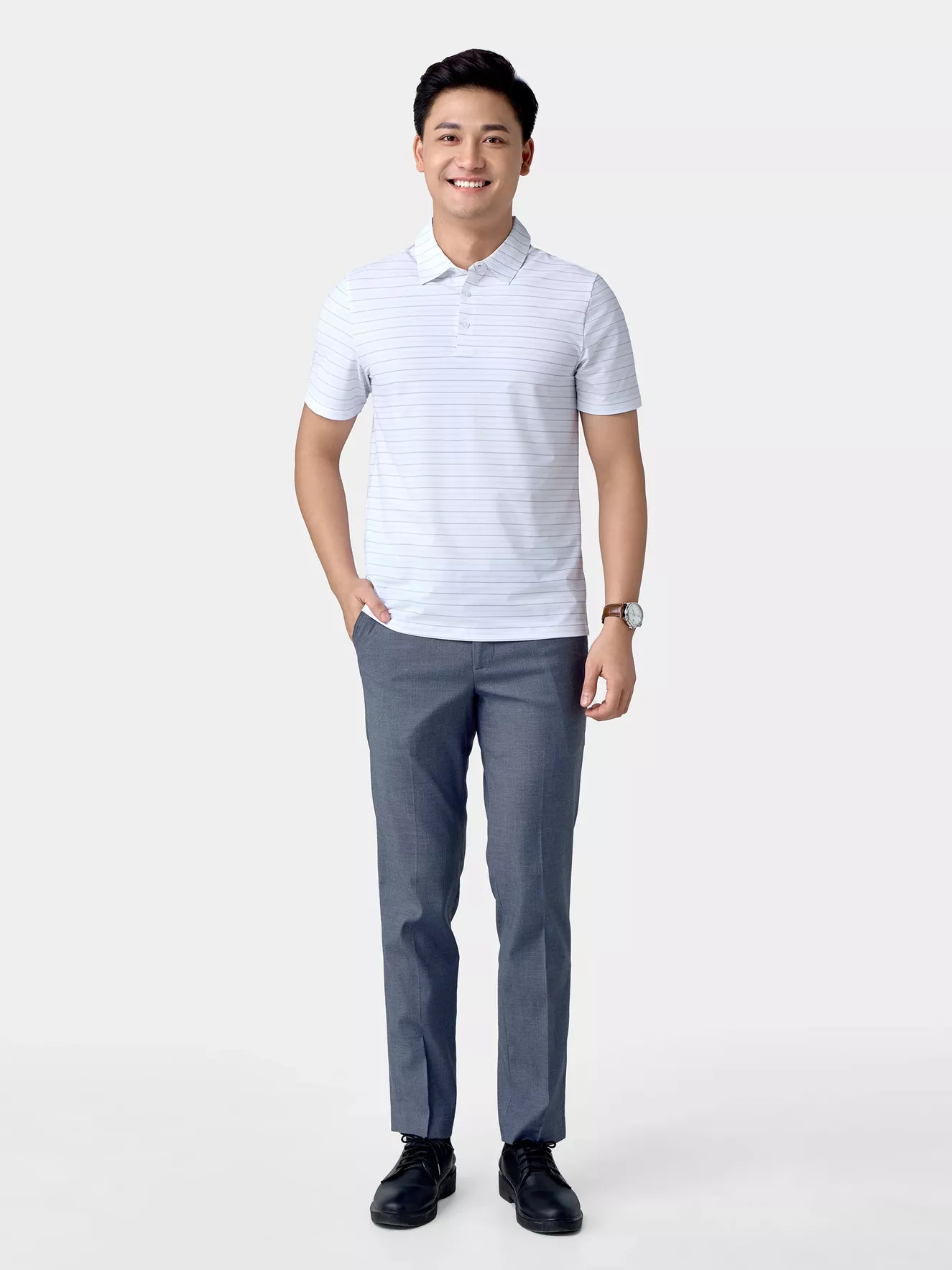 Áo Polo Nam 5S Fashion Dệt Kẻ Phom Regular APC24056