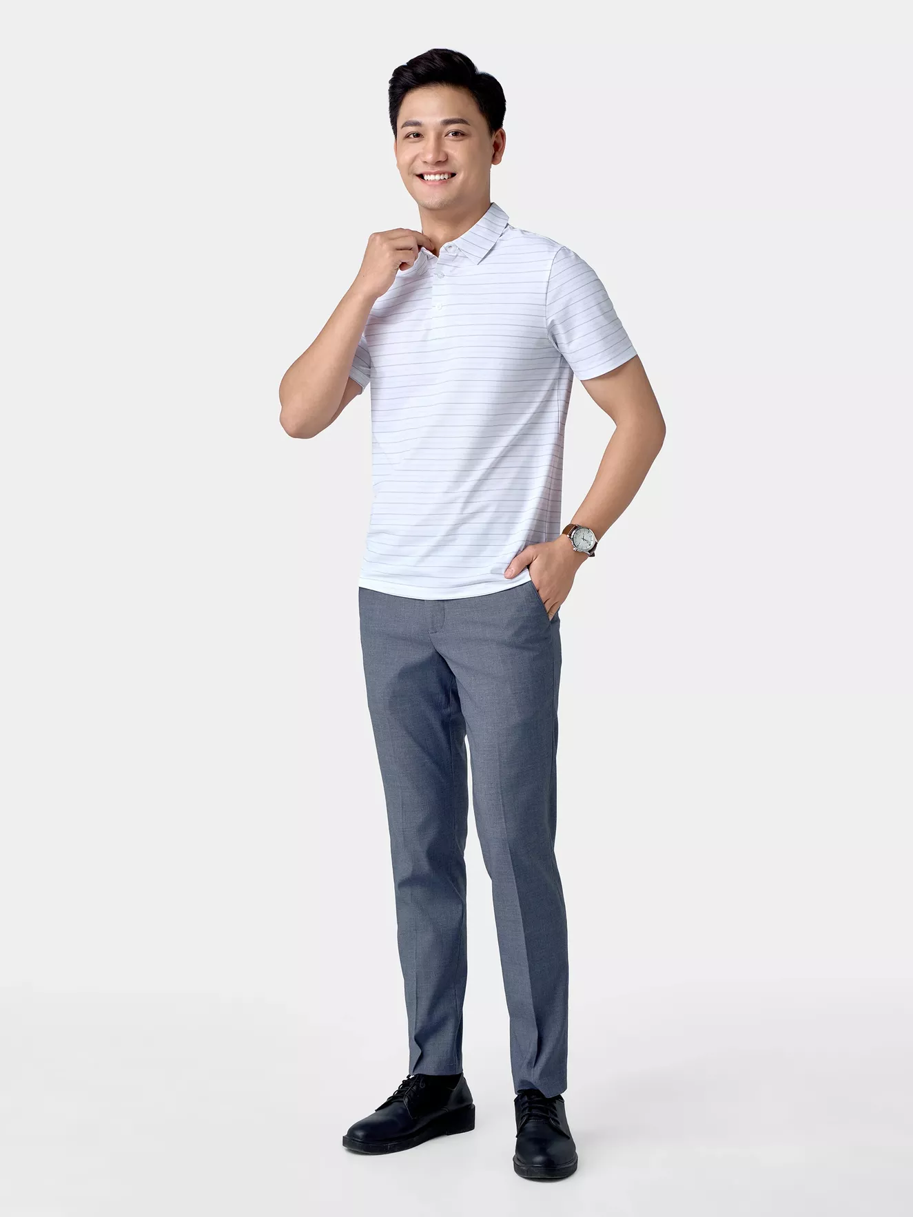 Áo Polo Nam 5S Fashion Dệt Kẻ Phom Regular APC24056