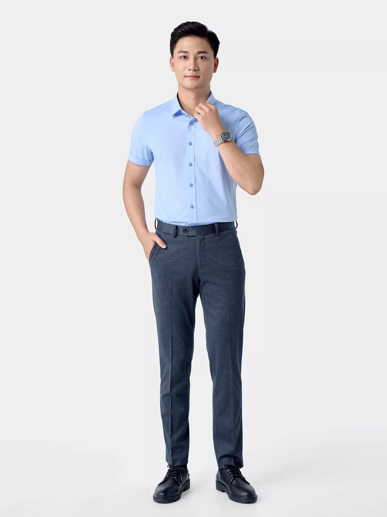 Áo Sơ Mi Nam Ngắn Tay 5S Fashion Họa Tiết Phom Slimfit ASC24046
