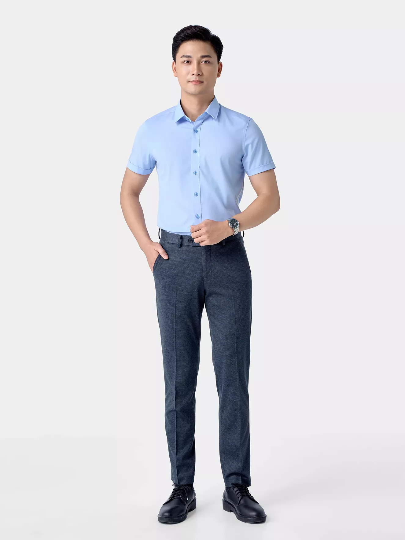 Áo Sơ Mi Nam Ngắn Tay 5S Fashion Họa Tiết Phom Slimfit ASC24046