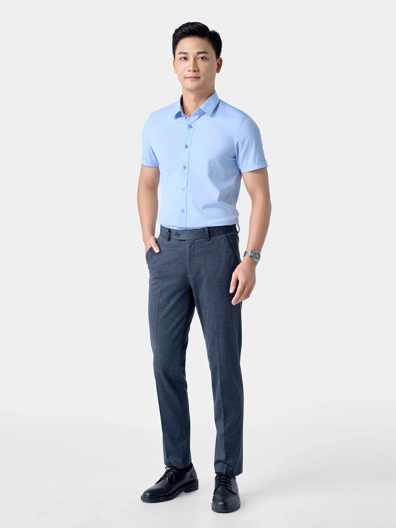 Áo Sơ Mi Nam Ngắn Tay 5S Fashion Họa Tiết Phom Slimfit ASC24046