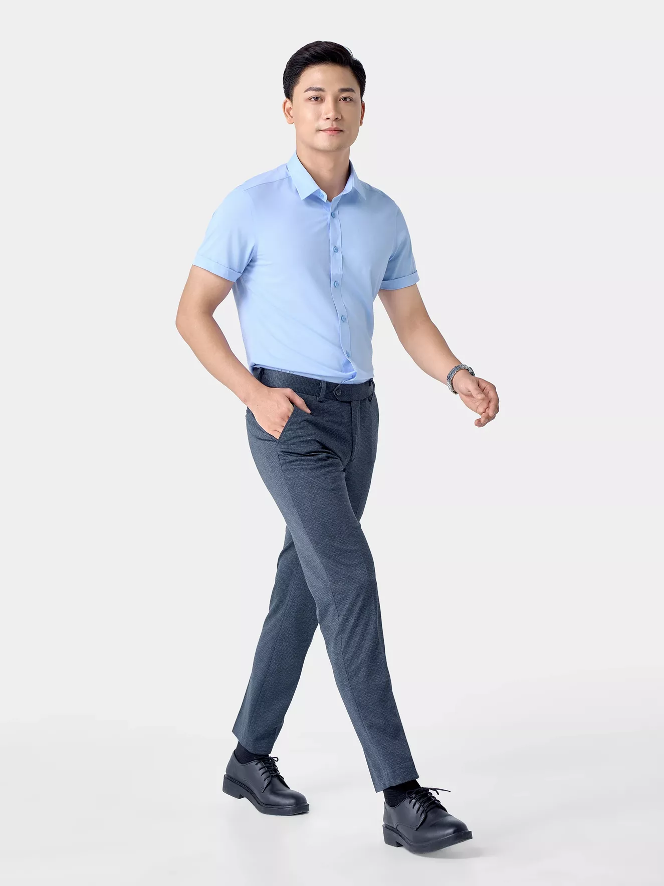 Áo Sơ Mi Nam Ngắn Tay 5S Fashion Họa Tiết Phom Slimfit ASC24046