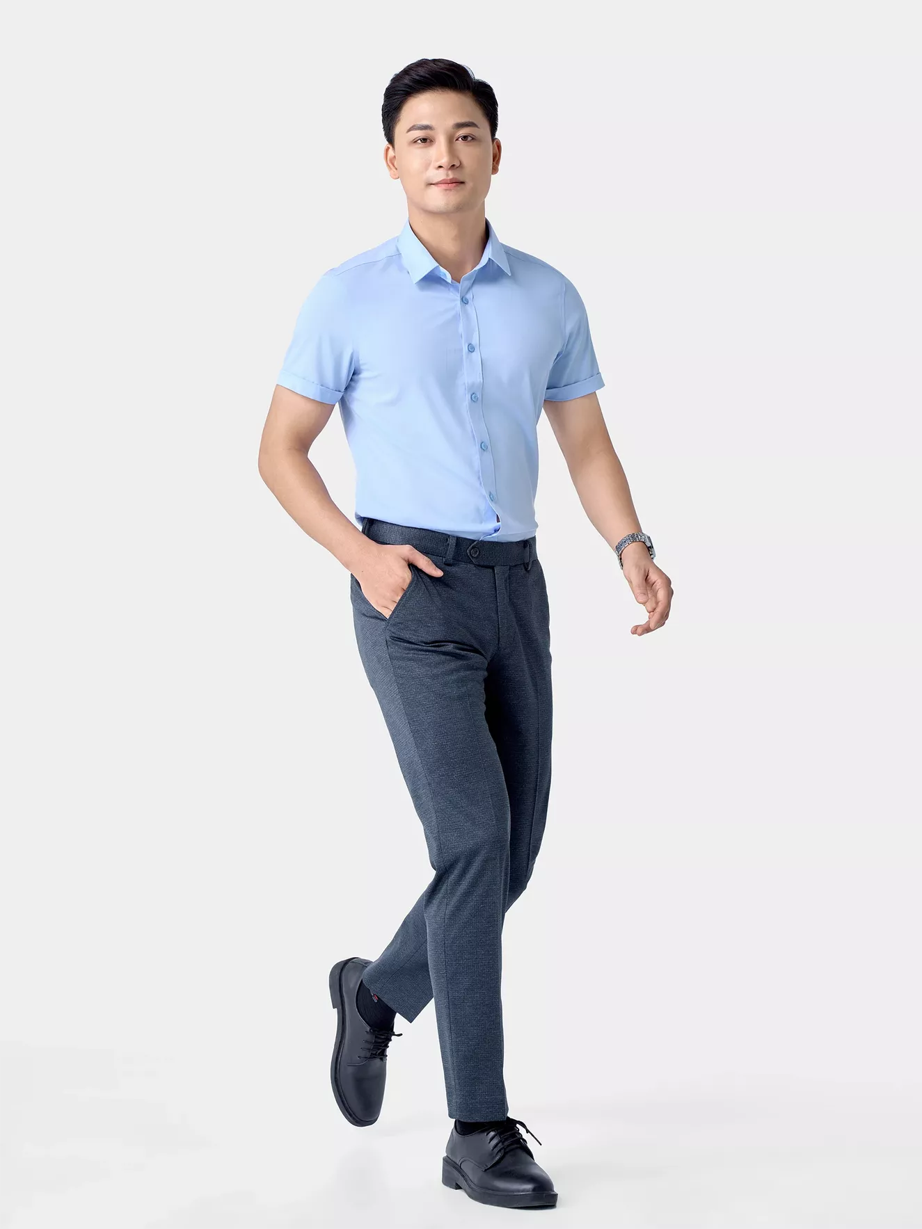 Áo Sơ Mi Nam Ngắn Tay 5S Fashion Họa Tiết Phom Slimfit ASC24046
